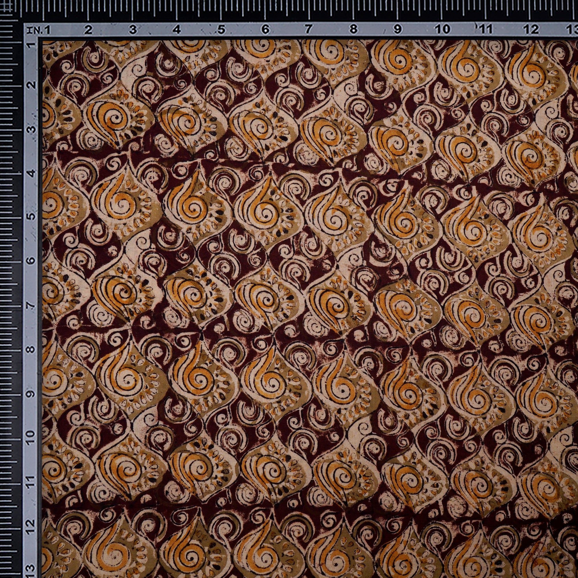 Multi Geometric Pattern Hand Block Kalamkari Printed Cotton Fabric