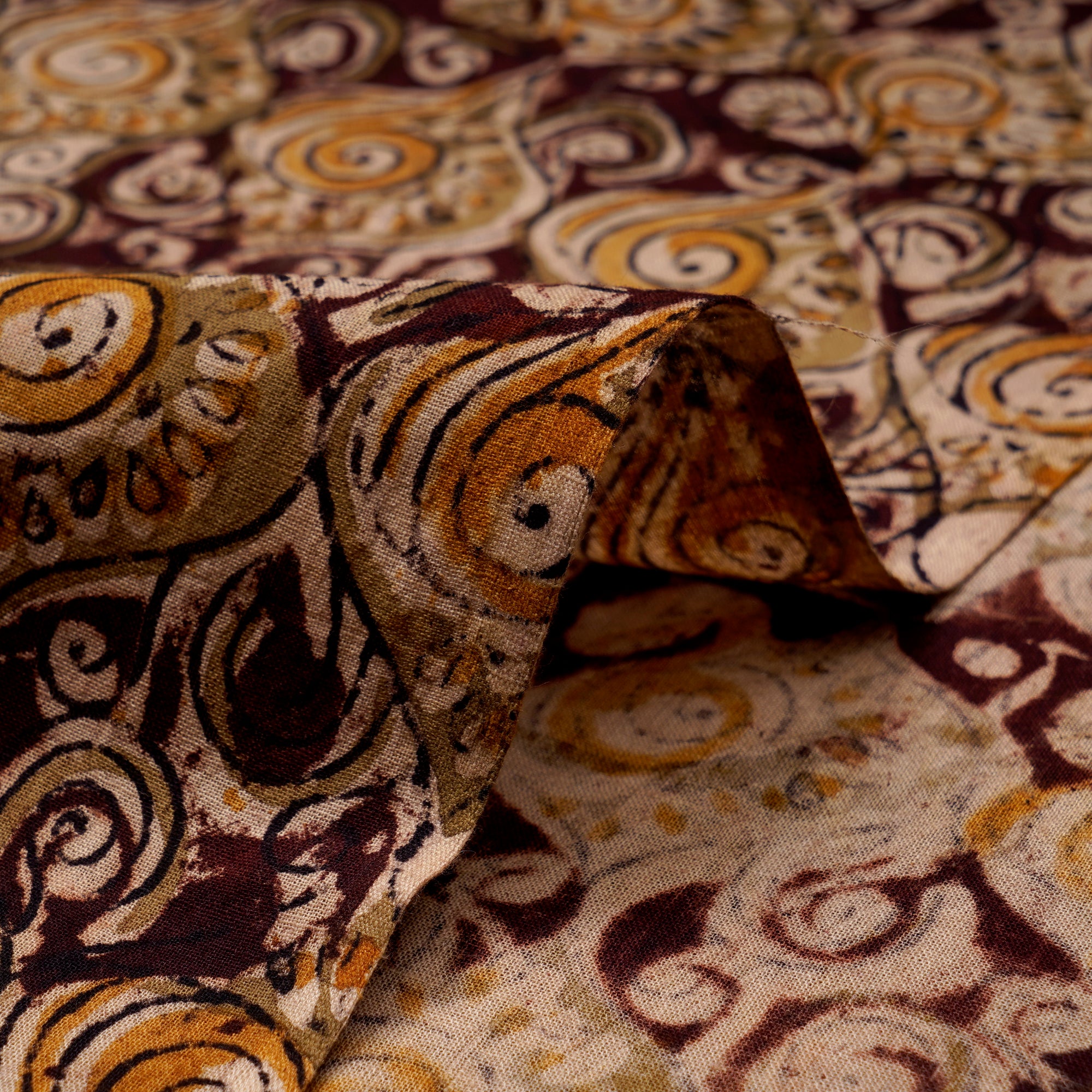 Multi Geometric Pattern Hand Block Kalamkari Printed Cotton Fabric