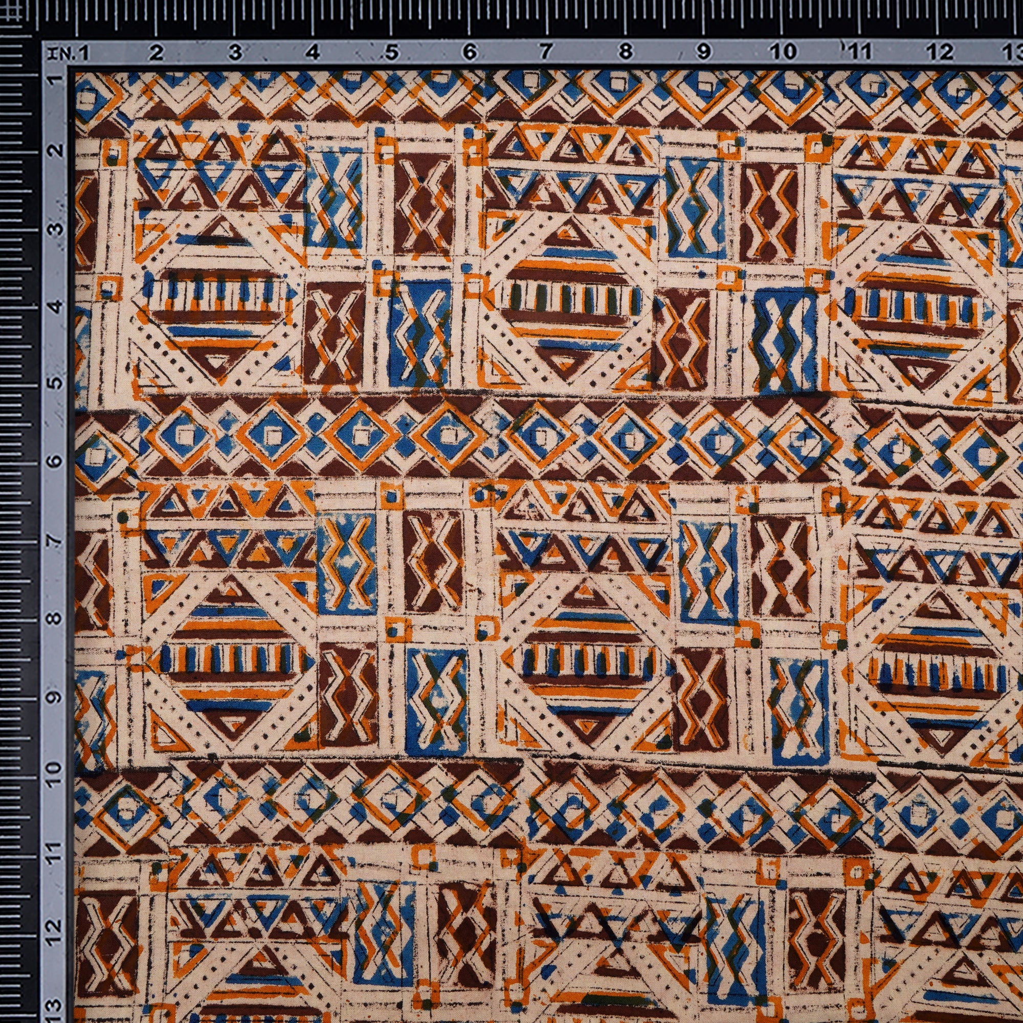 Multi Color Geometric Pattern Hand Block Kalamkari Printed Cotton Fabric