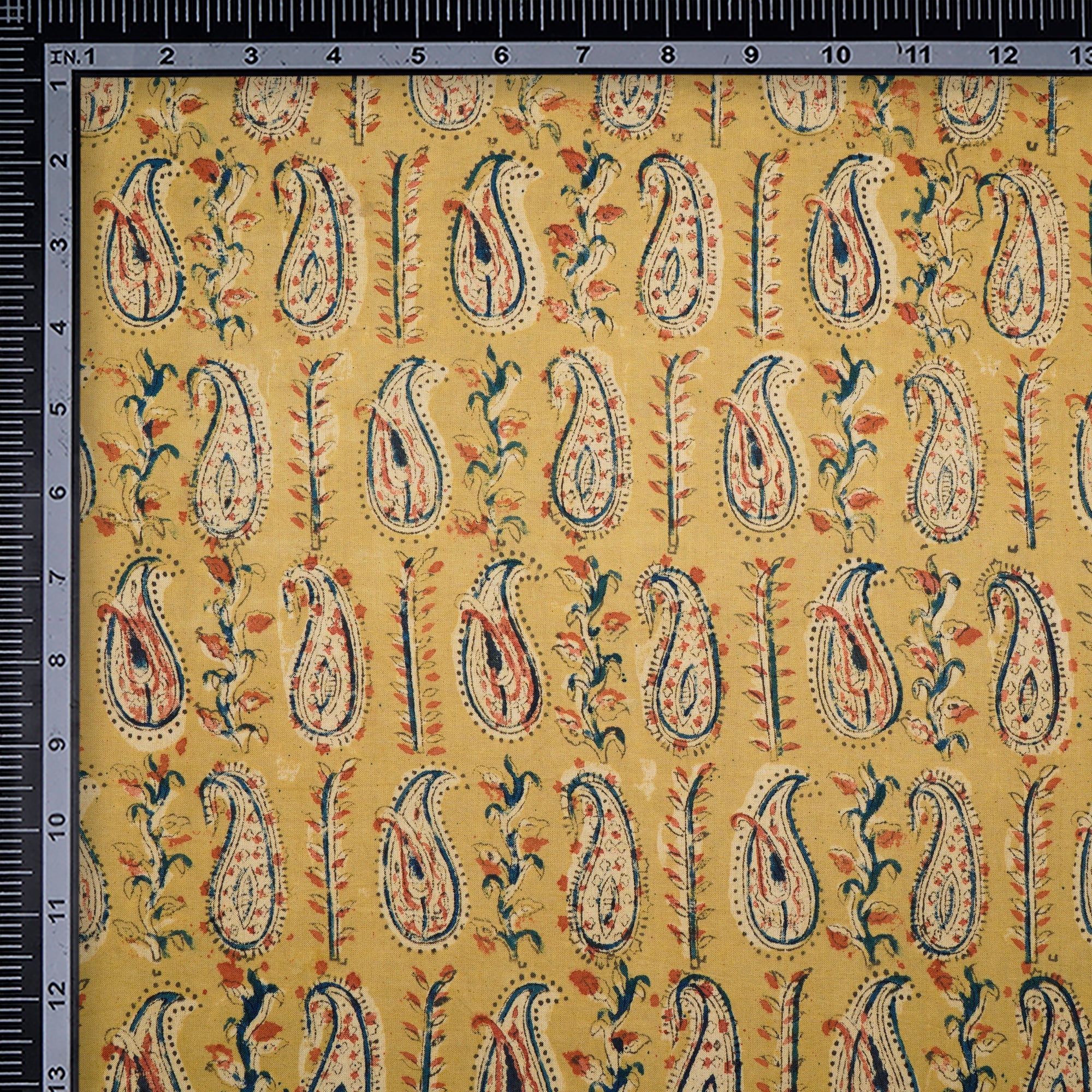 Multi Color Paisley Pattern Hand Block Kalamkari Printed Cotton Fabric