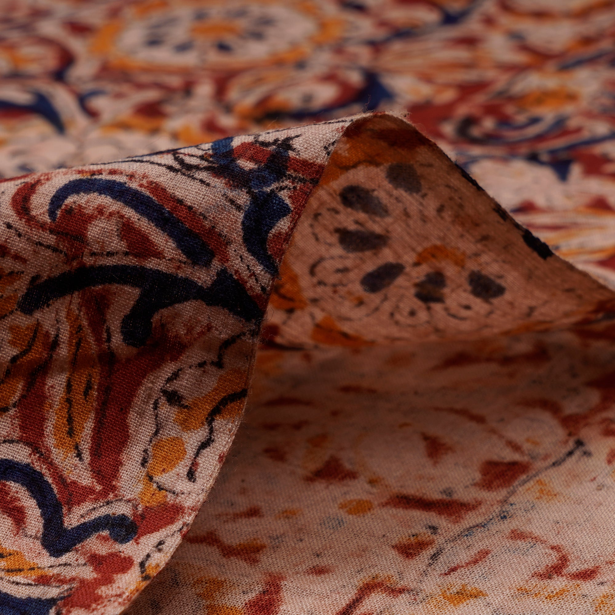 Buy Multi Floral Pattern Hand Block Kalamkari Printed Cotton Fabric ...