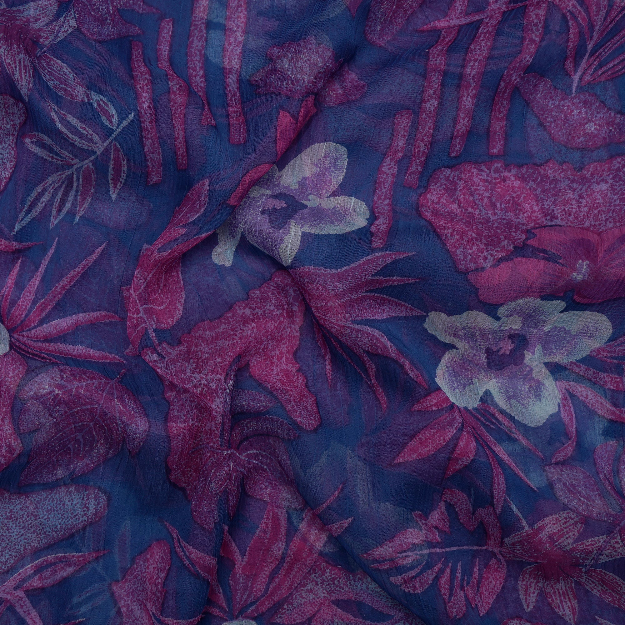 Multi Color Floral Pattern Screen Printed Viscose Chiffon Fabric