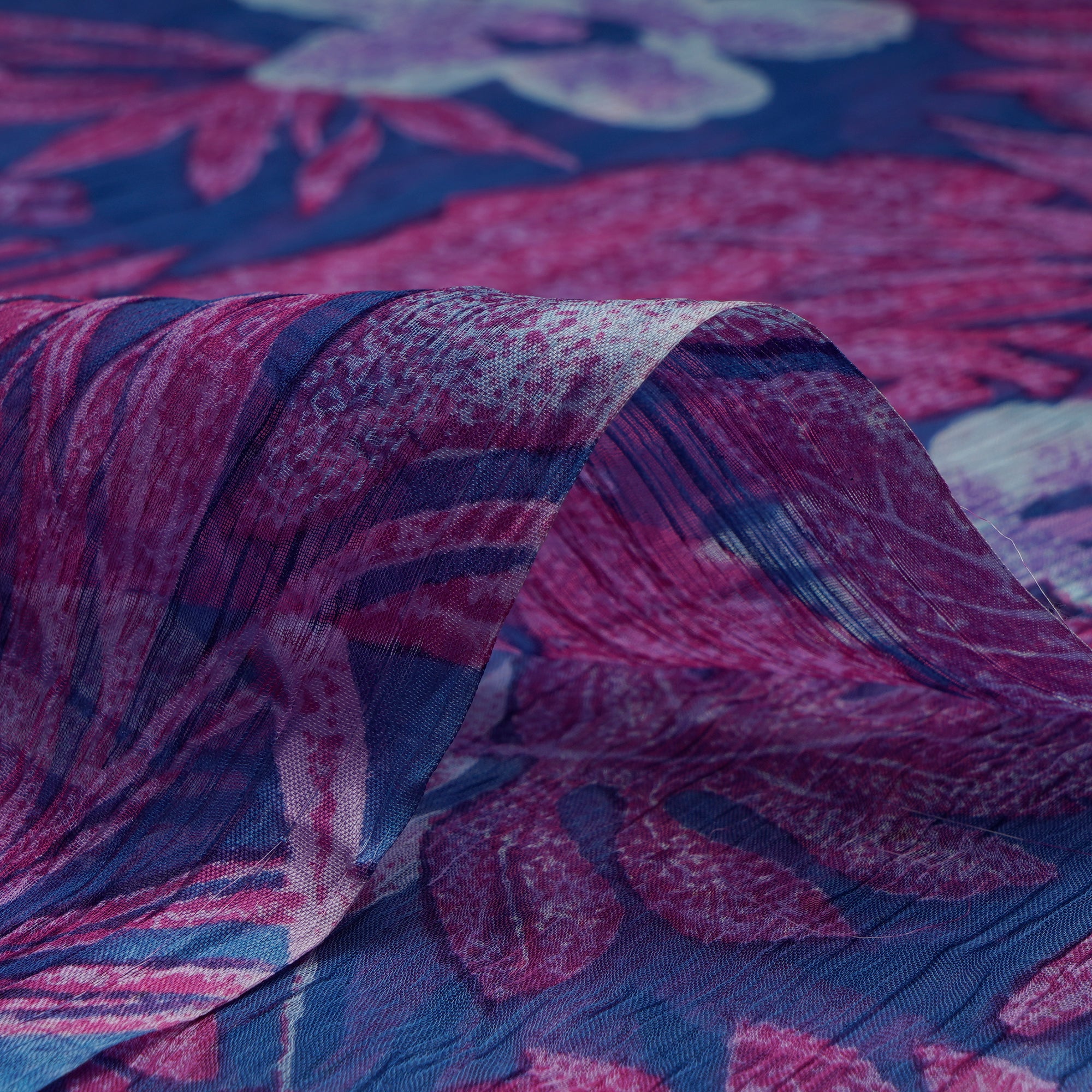 Multi Color Floral Pattern Screen Printed Viscose Chiffon Fabric