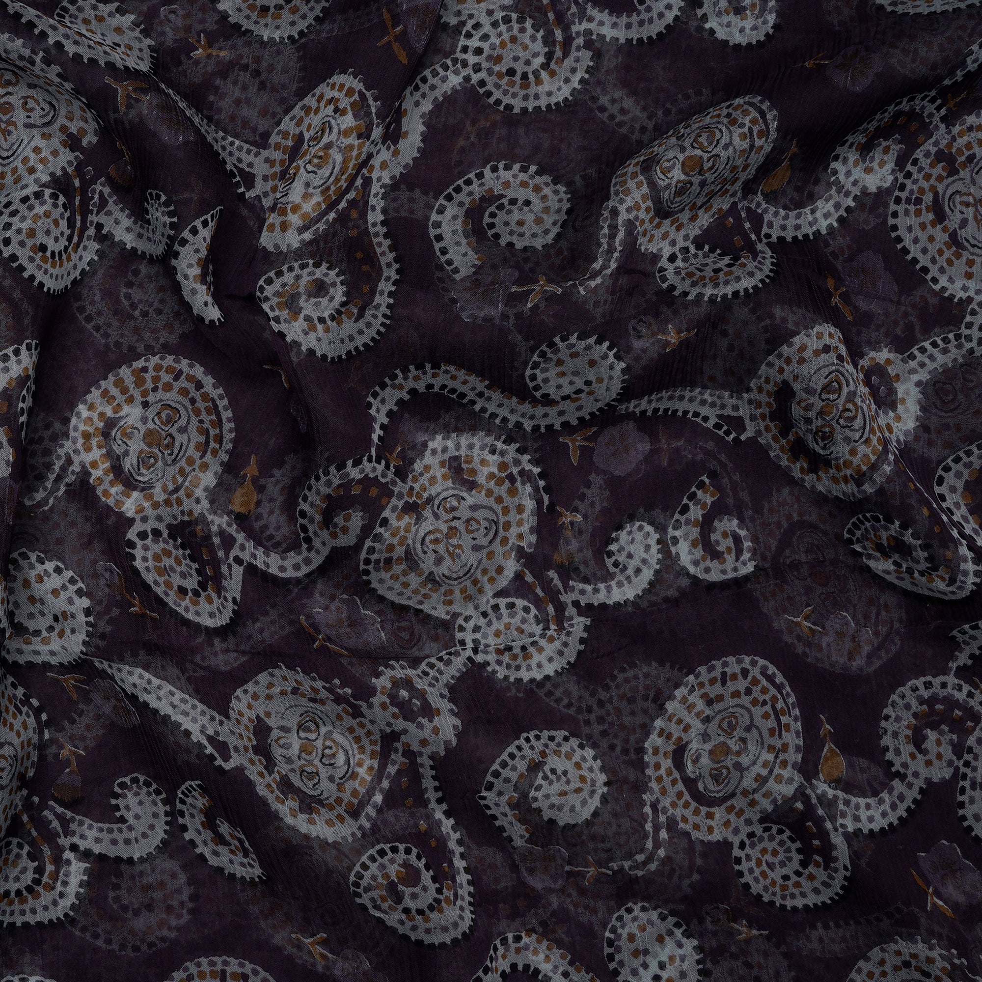 Mauve Floral Pattern Screen Printed Viscose Chiffon Fabric