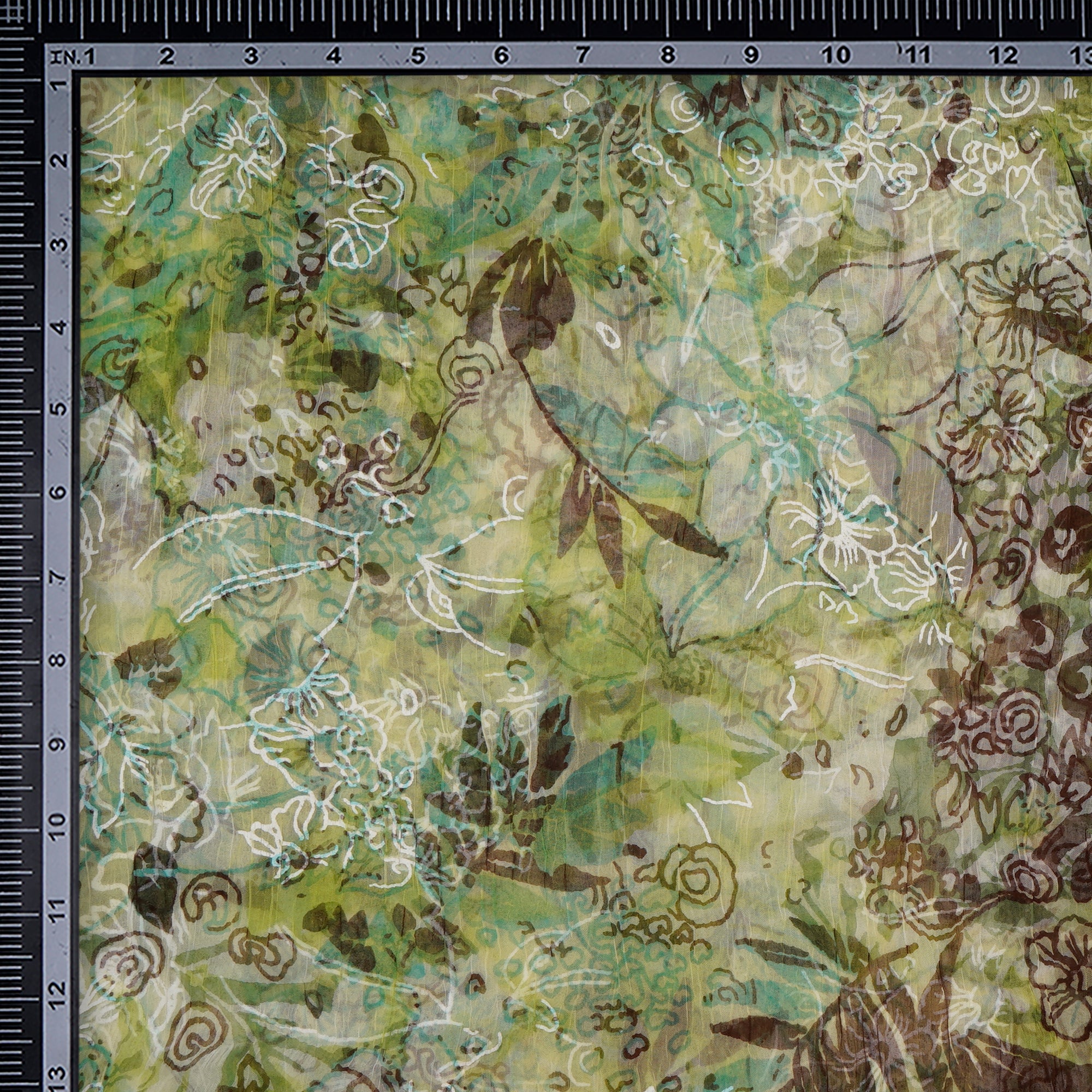 Green Floral Pattern Screen Printed Viscose Chiffon Fabric