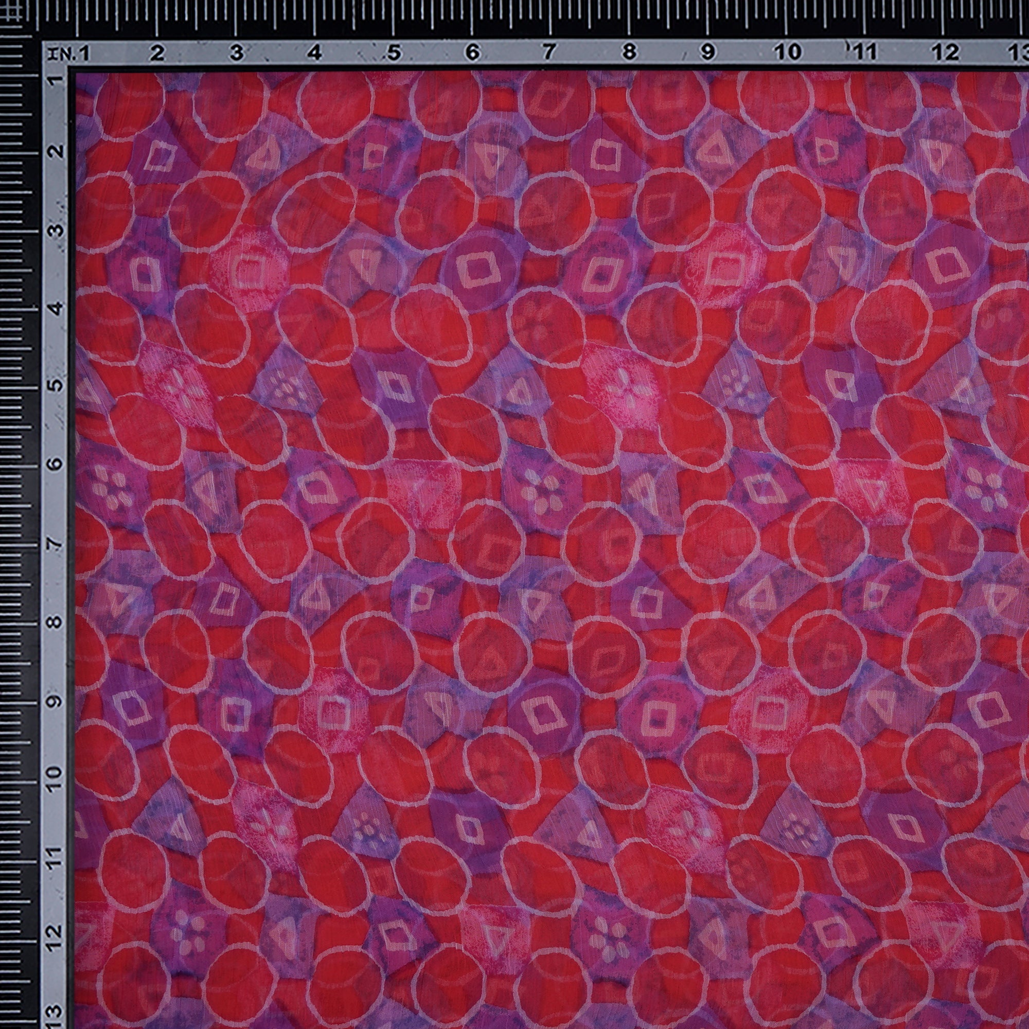 Multi Color Geometric Pattern Screen Printed Viscose Chiffon Fabric