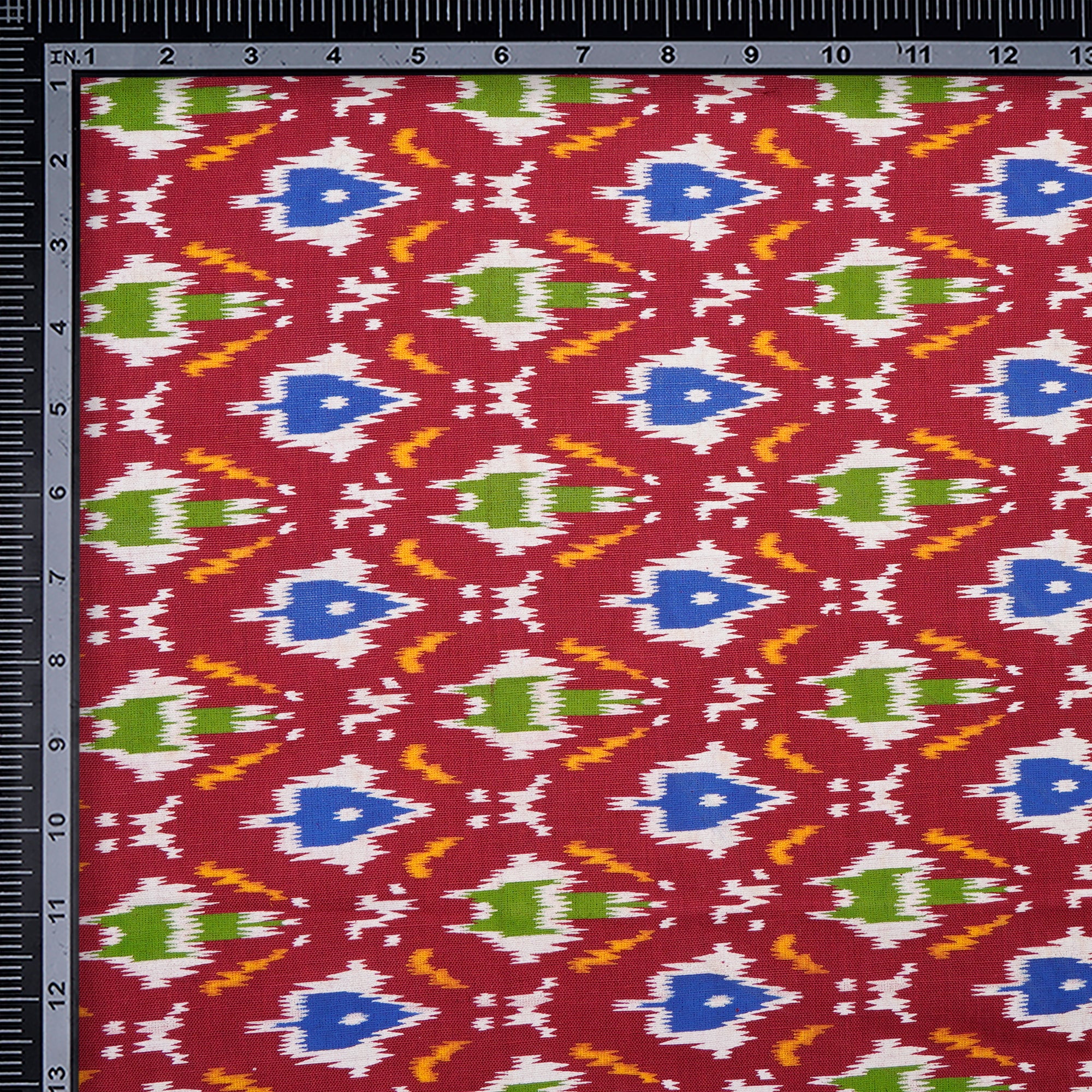 Multi color Ikat Pattern Screen Printed Pure Cotton Fabric