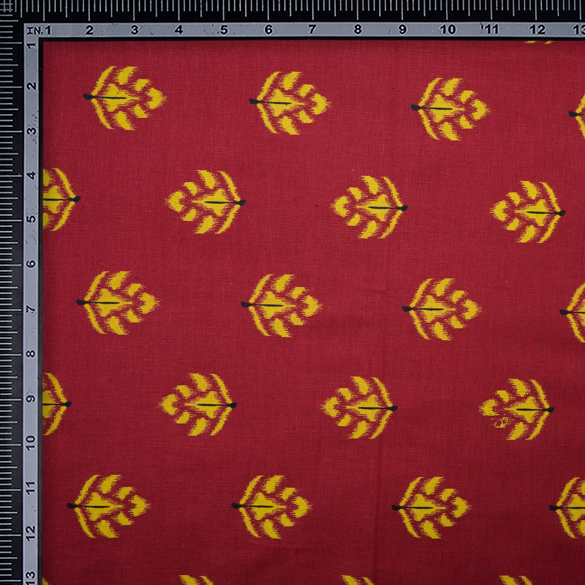 Red Ikat Pattern Screen Printed Pure Cotton Fabric