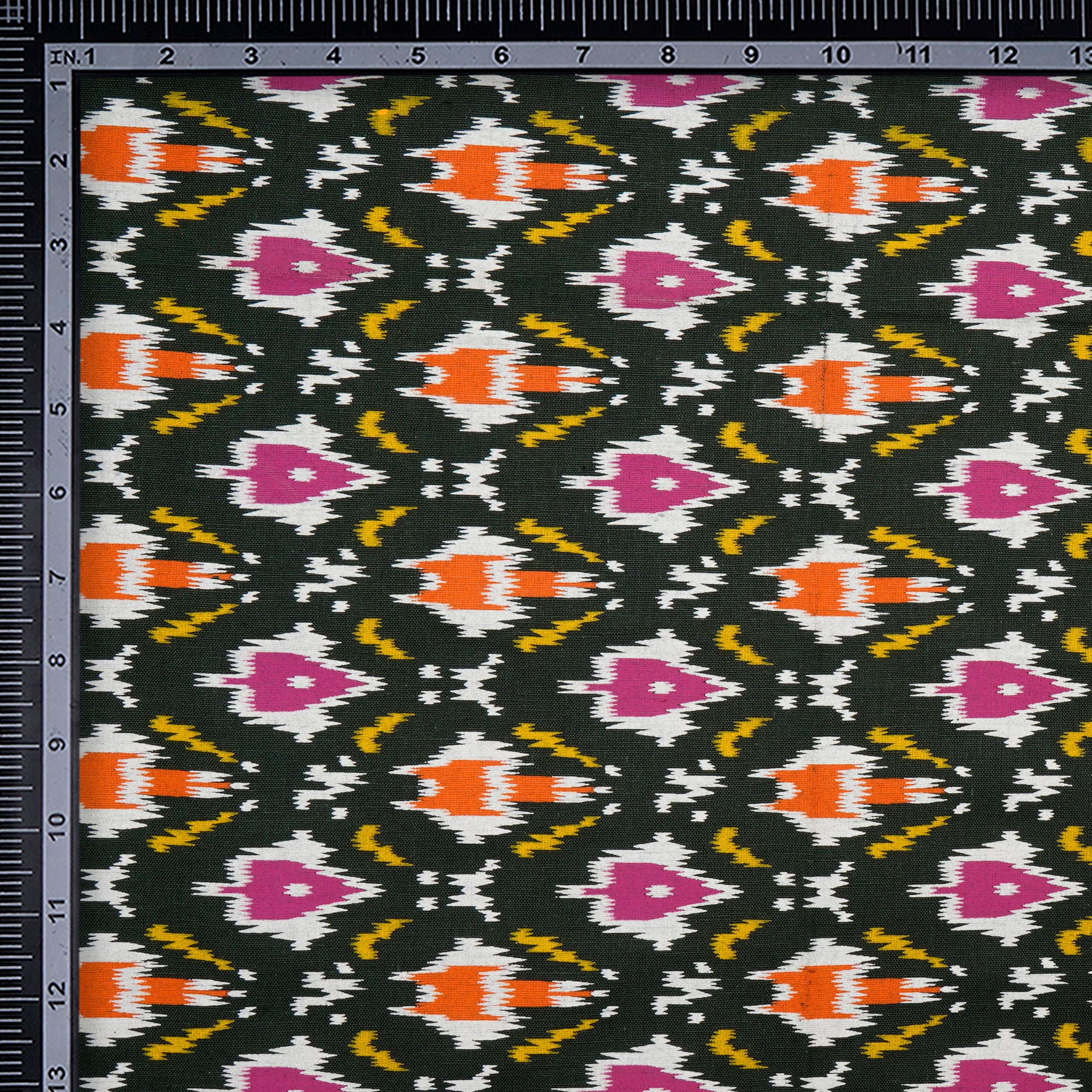 Multi Color Ikat Pattern Screen Printed Pure Cotton Fabric