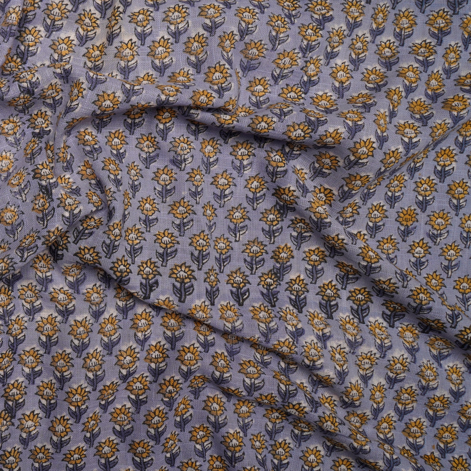 Lavender All Over Pattern Hand Block Natural Dye Cotton Slub Fabric