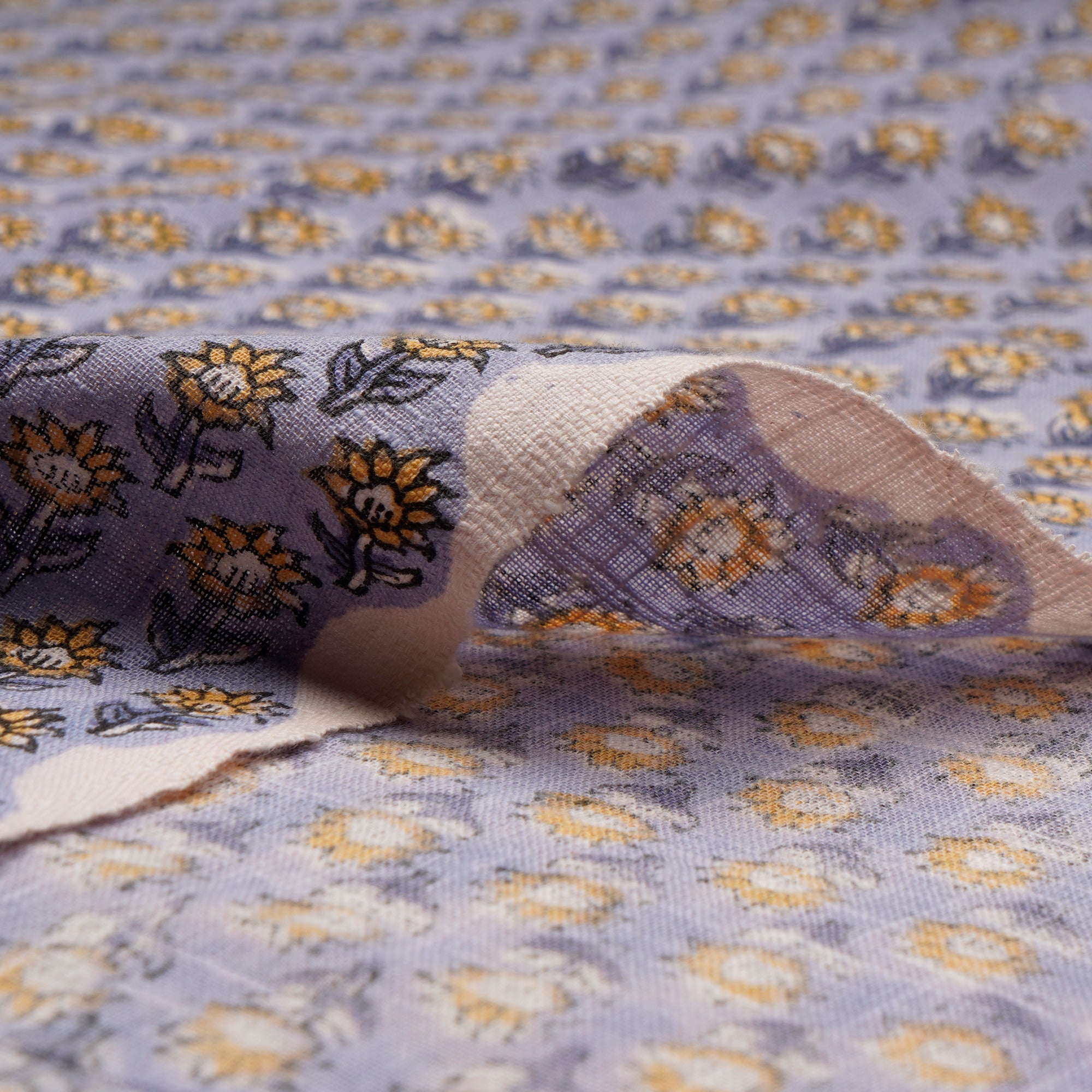 Lavender All Over Pattern Hand Block Natural Dye Cotton Slub Fabric