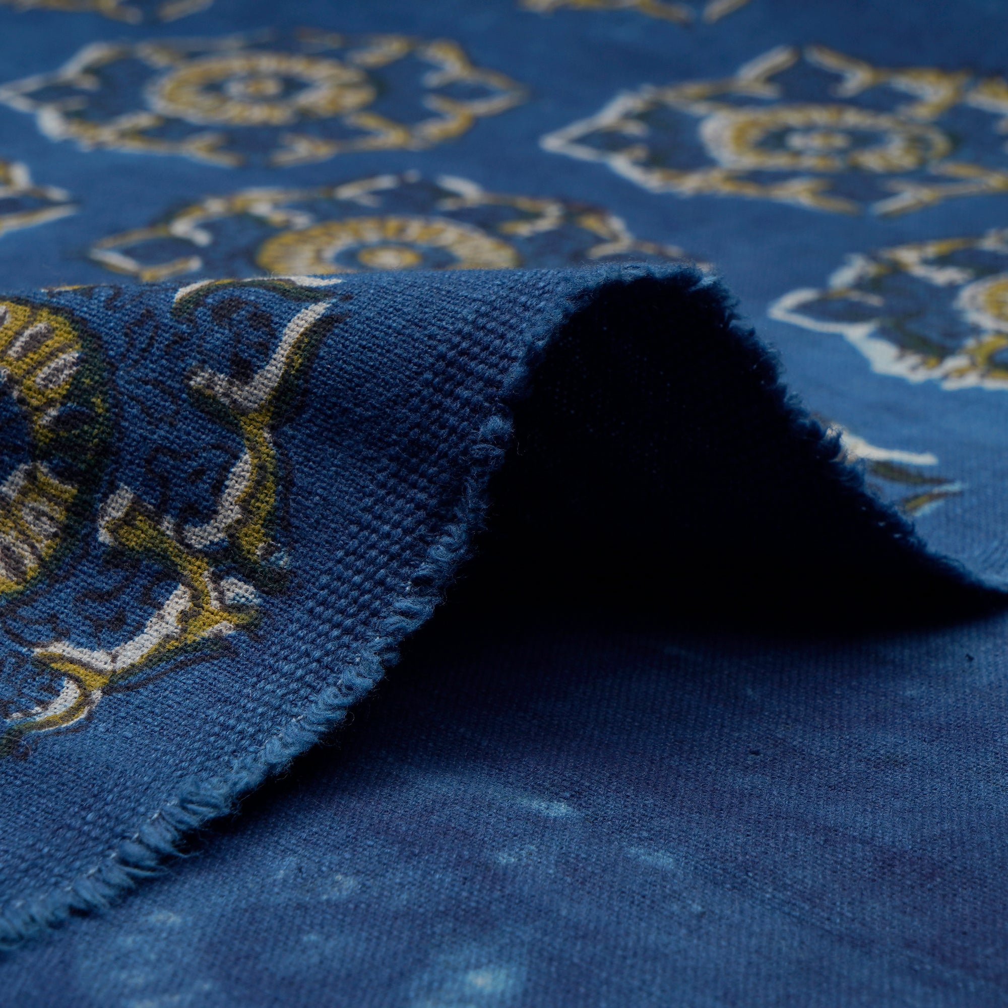 Mustard Motif Pattern Natural Dye Hand Block Cotton Fabric