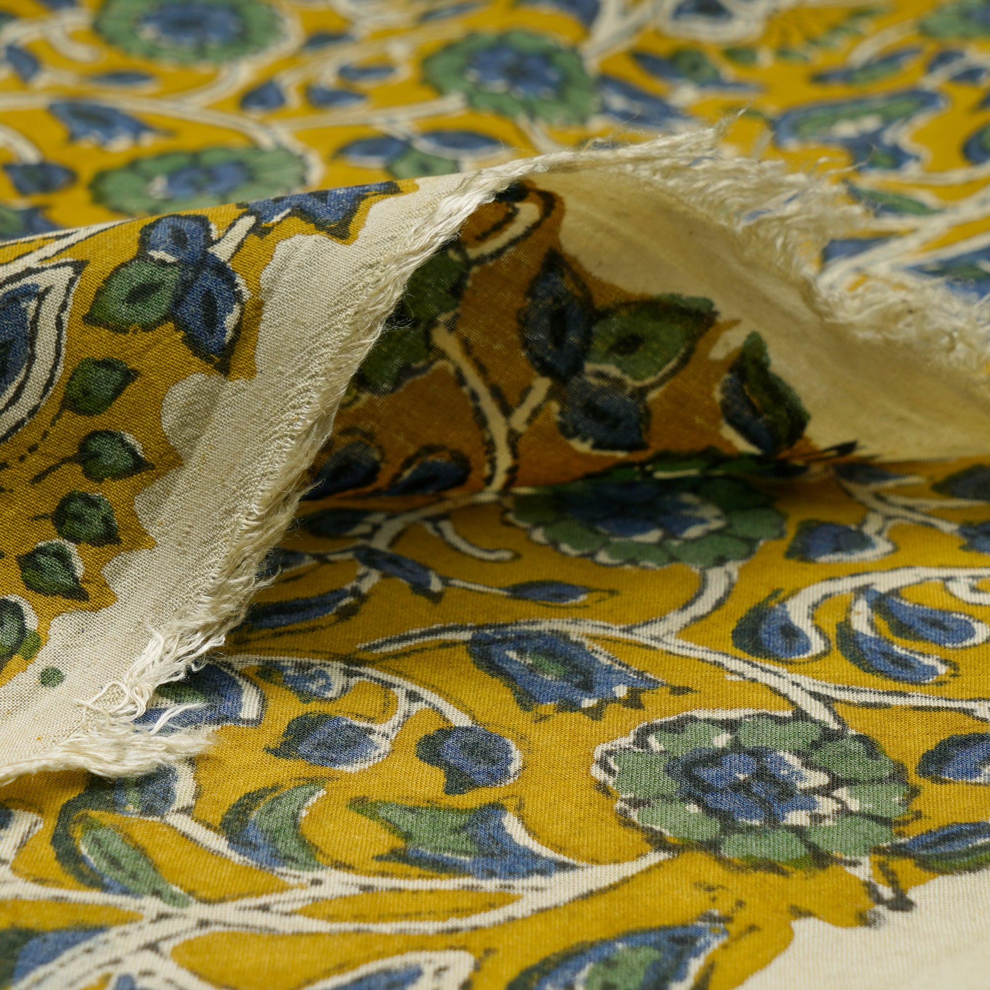 Honey Natural Dye Hand Block Printed Viscose Cotton Fabric