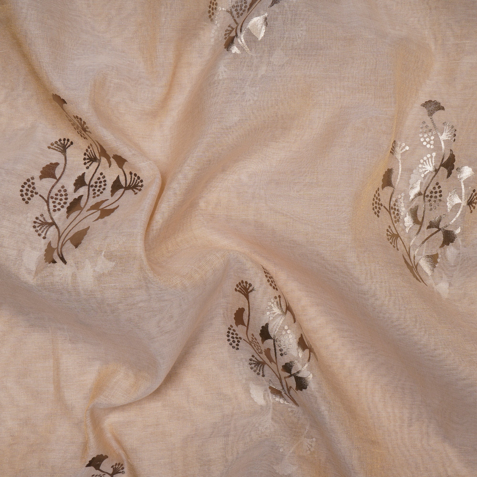Beige Color Printed Pure Tissue Fabric