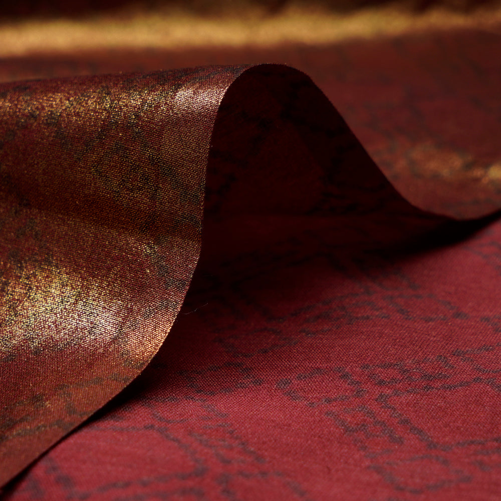 Maroon Color Foil Printed Chanderi Fabric