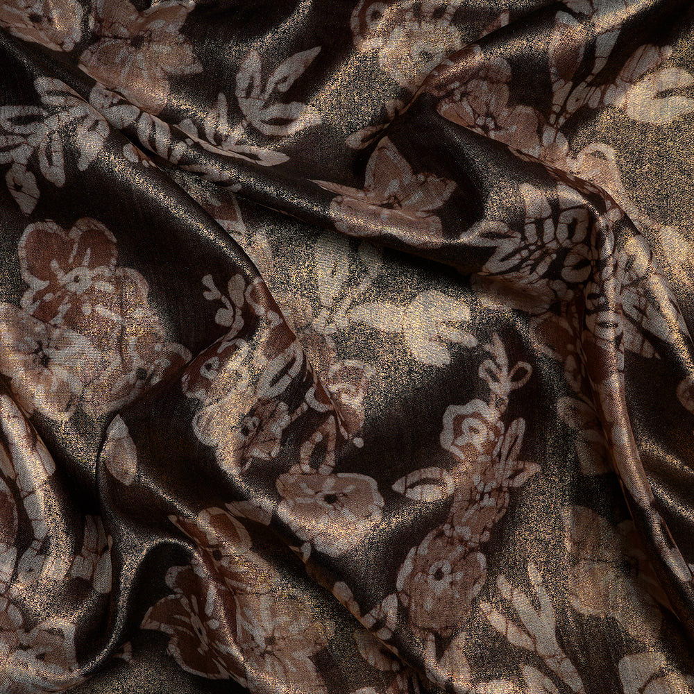 Brown Color Foil Printed Tussar Chanderi Fabric