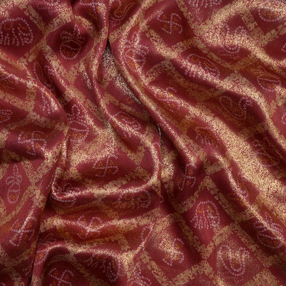 Maroon Color Foil Printed Modal Satin Fabric