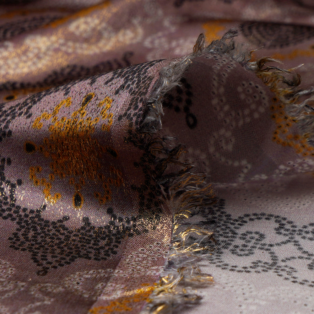 Lilac Color Foil Printed Modal Satin Fabric