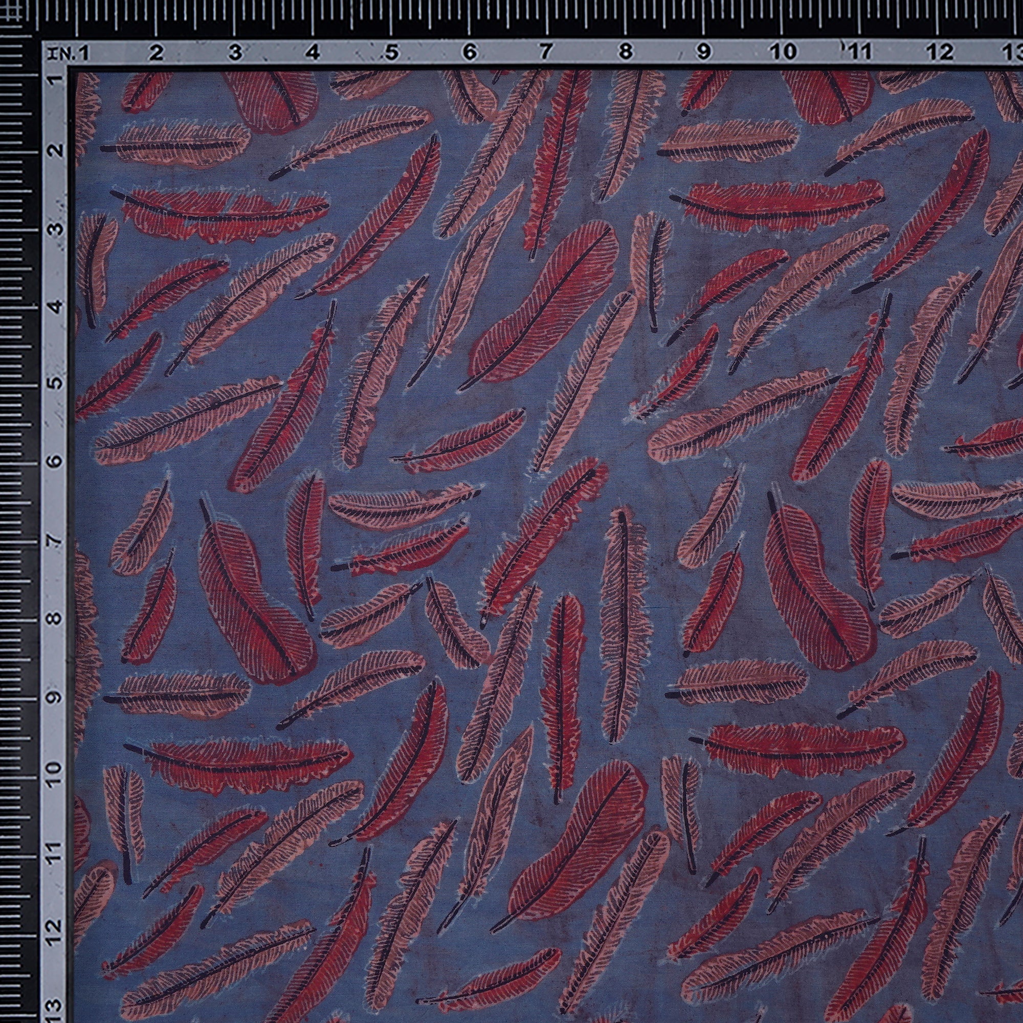 Grey-Red Natural Dye Hand Block Vansapati Printed Muslin Modal Fabric
