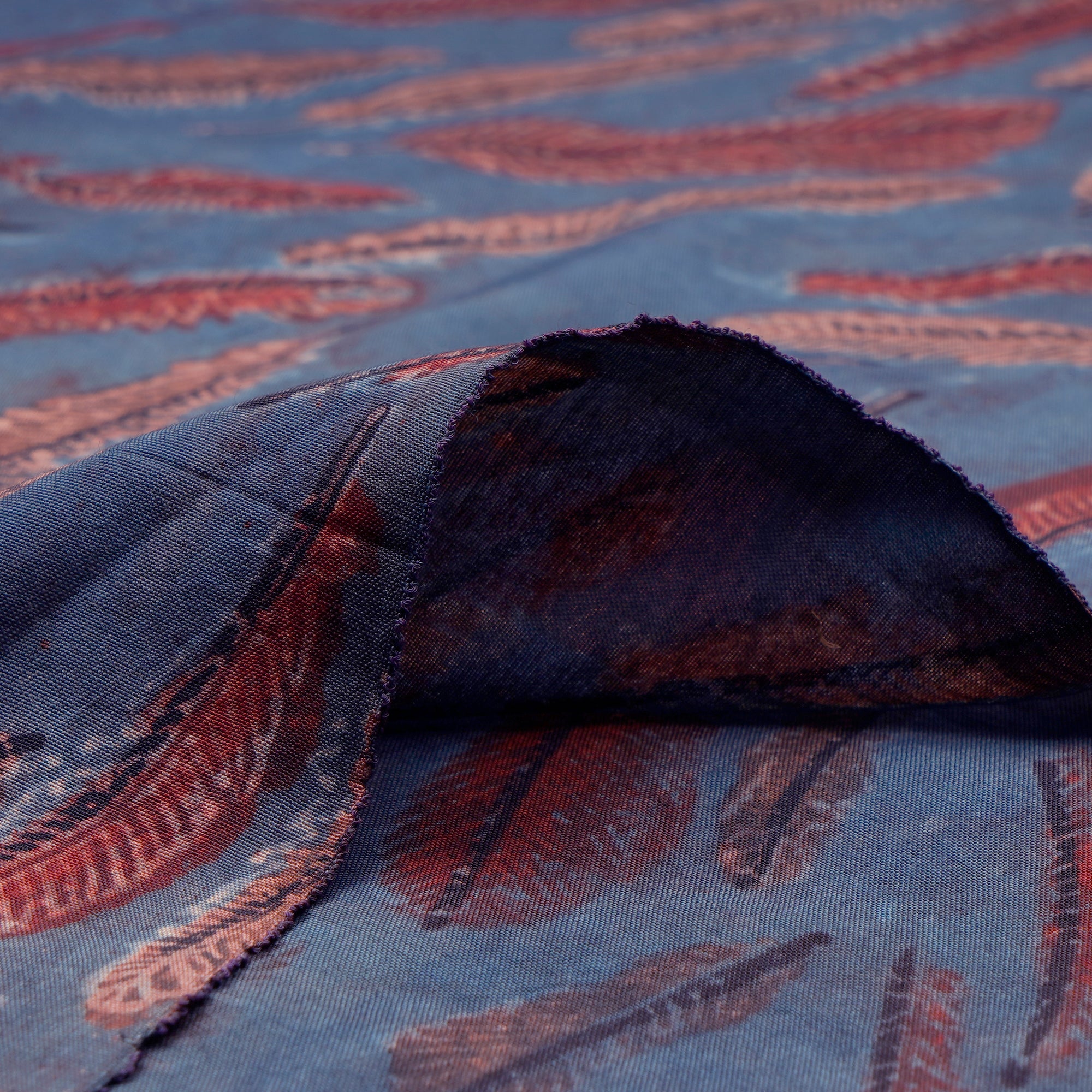 Grey-Red Natural Dye Hand Block Vansapati Printed Muslin Modal Fabric
