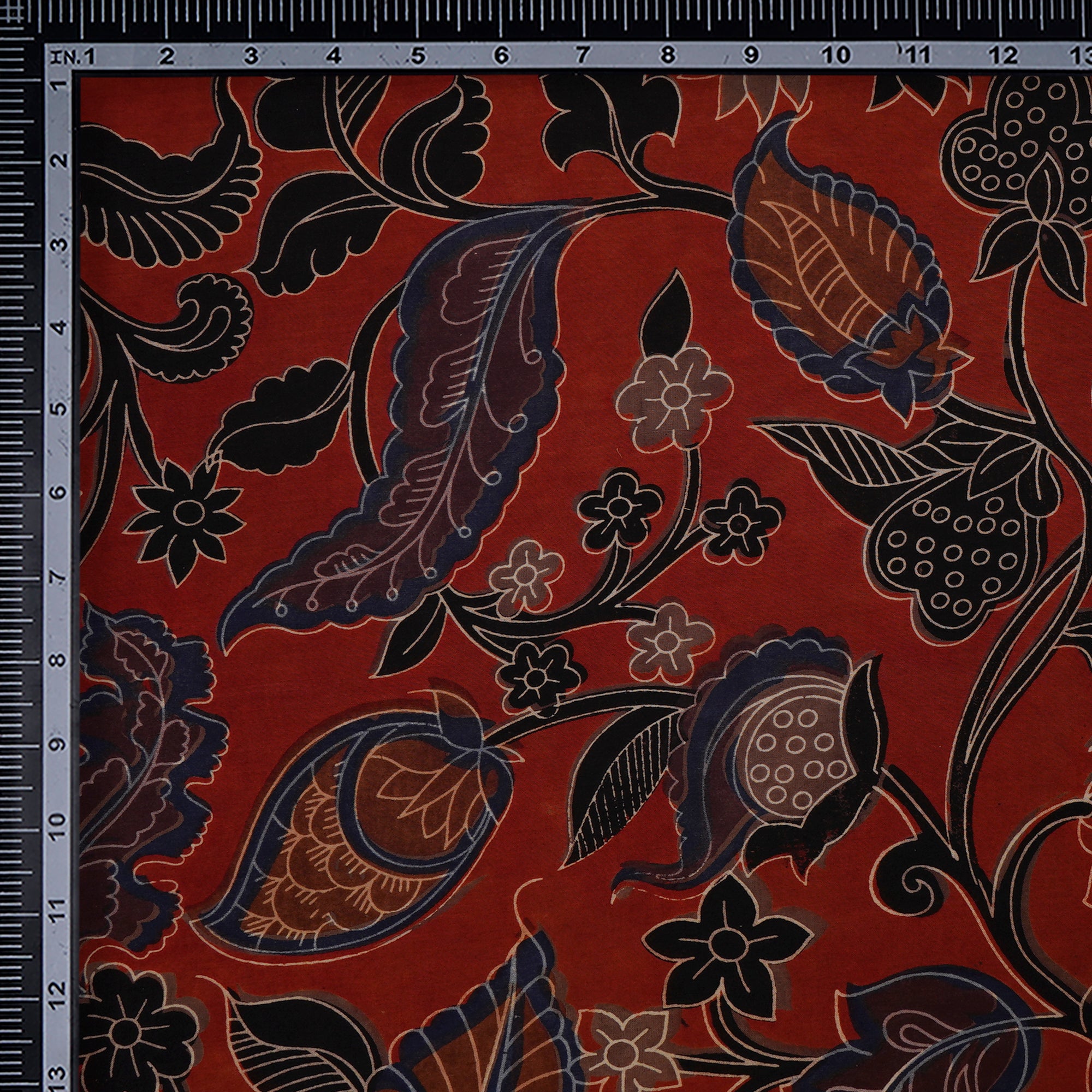 Red-Black Natural Dye Hand Block Vansapati Printed Muslin Modal Fabric