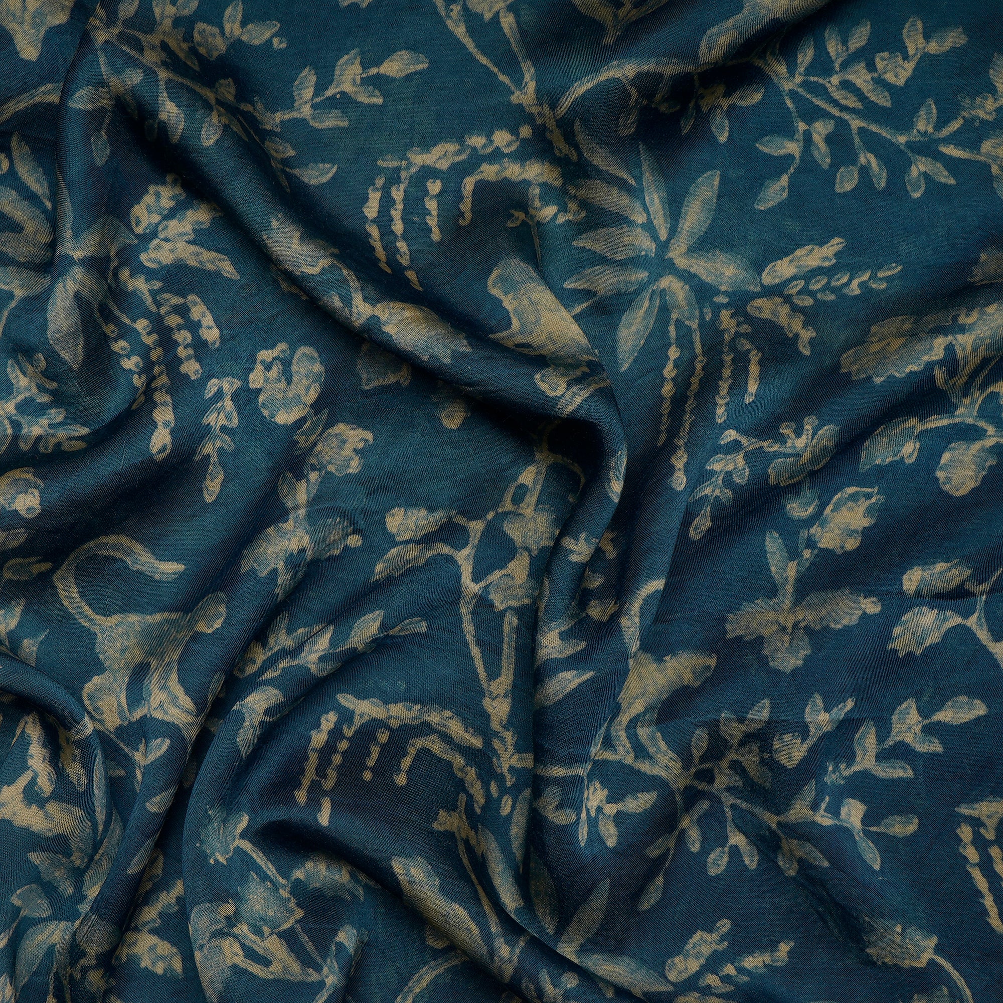 Viridian Natural Dye Hand Block Vanaspati Printed Modal Satin Fabric