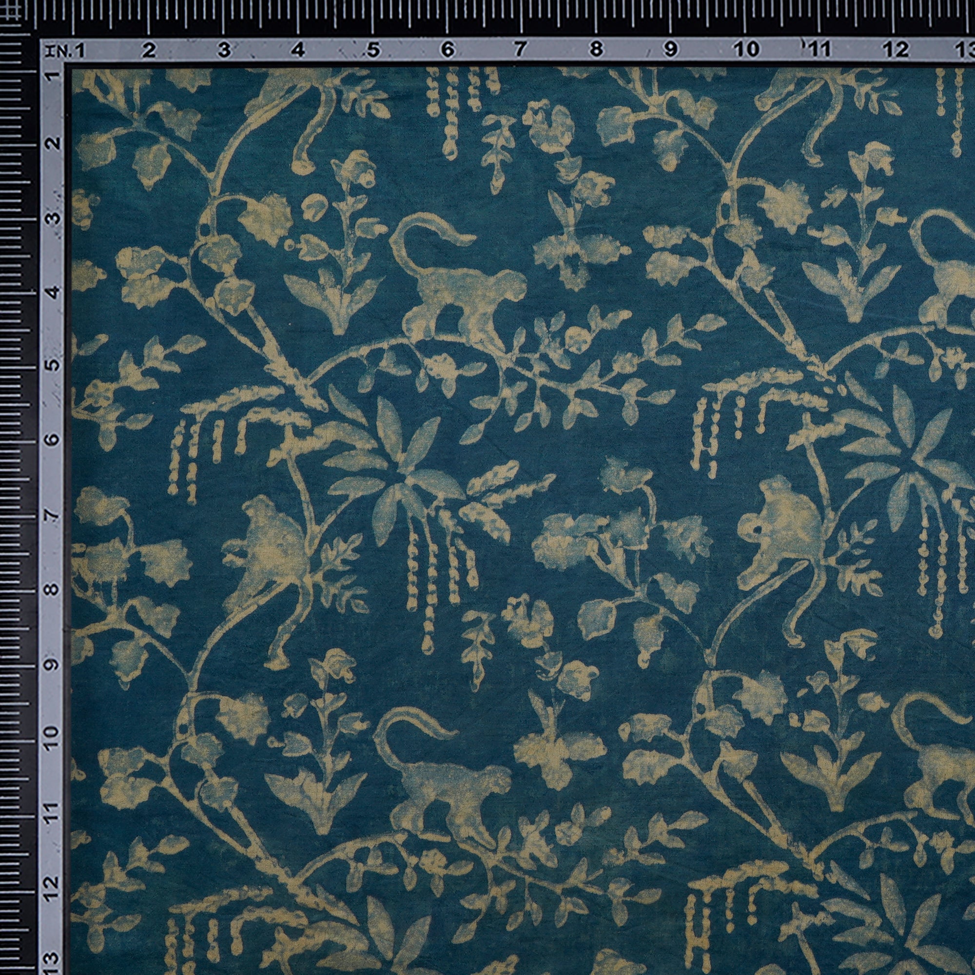 Viridian Natural Dye Hand Block Vanaspati Printed Modal Satin Fabric