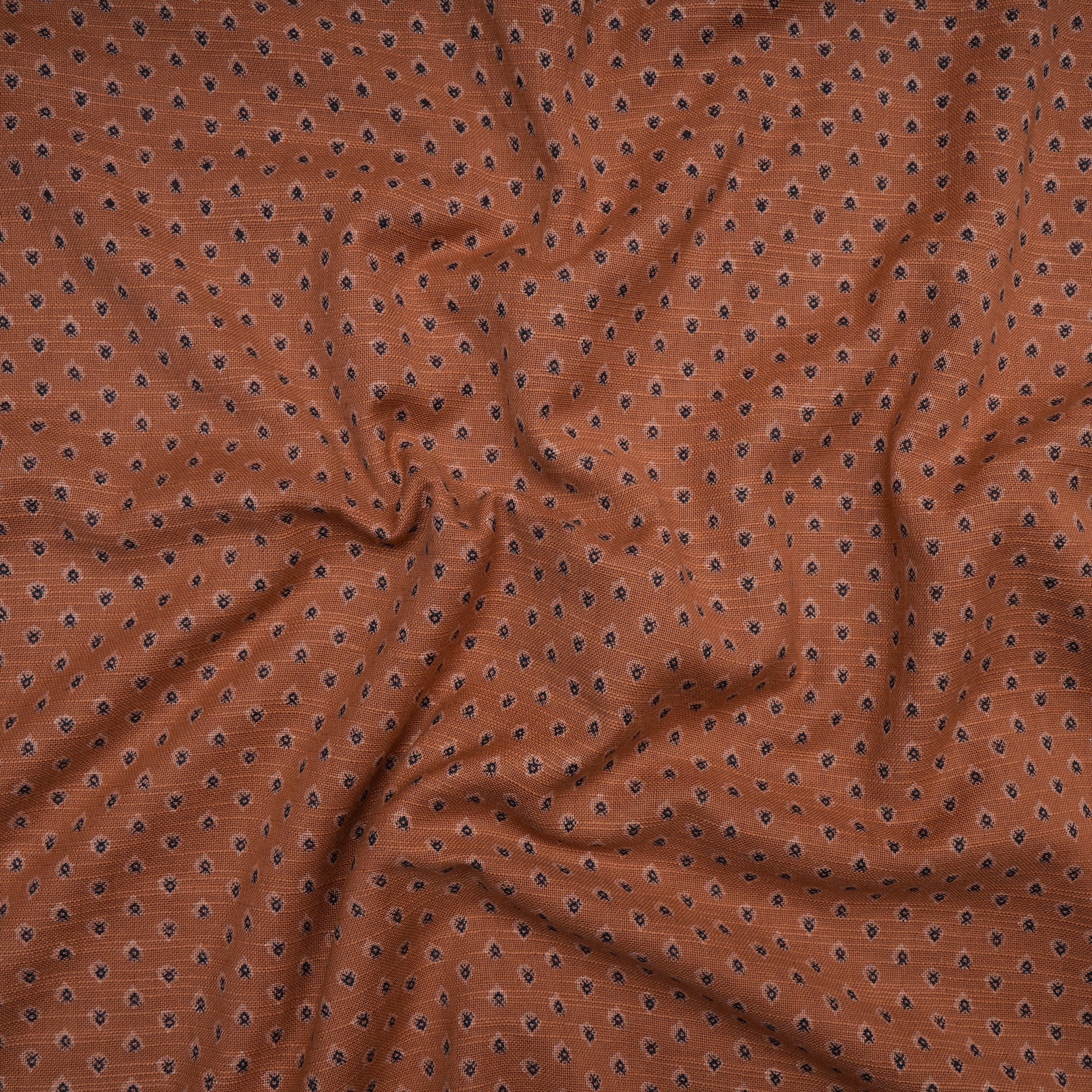 Raw Sienna All Over Pattern Screen Printed Cotton Slub Fabric