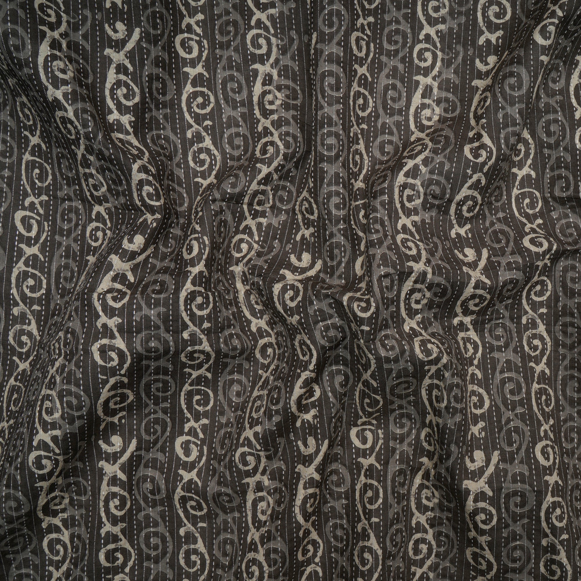Morel All Over Pattern Screen Printed Kashish Kantha Cotton Dobby Fabric
