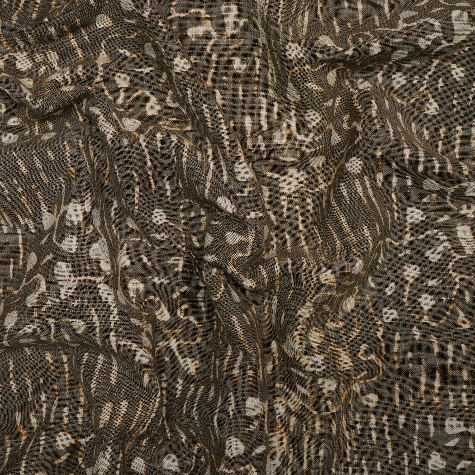 Timber Wolf Hand Block Natural Dye Dabu Printed Cotton Slub Fabric