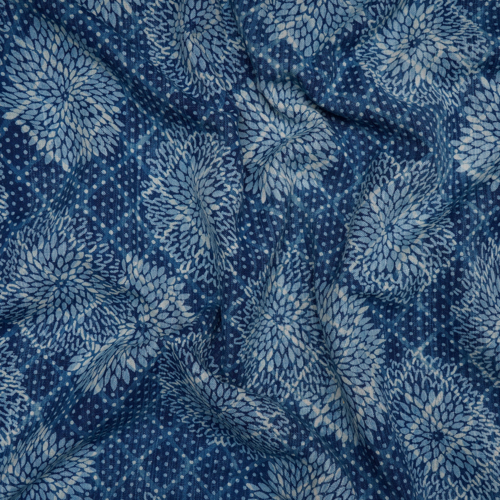 Indigo Blue Hand Block Natural Dye Dabu Printed Cotton Flax Fabric