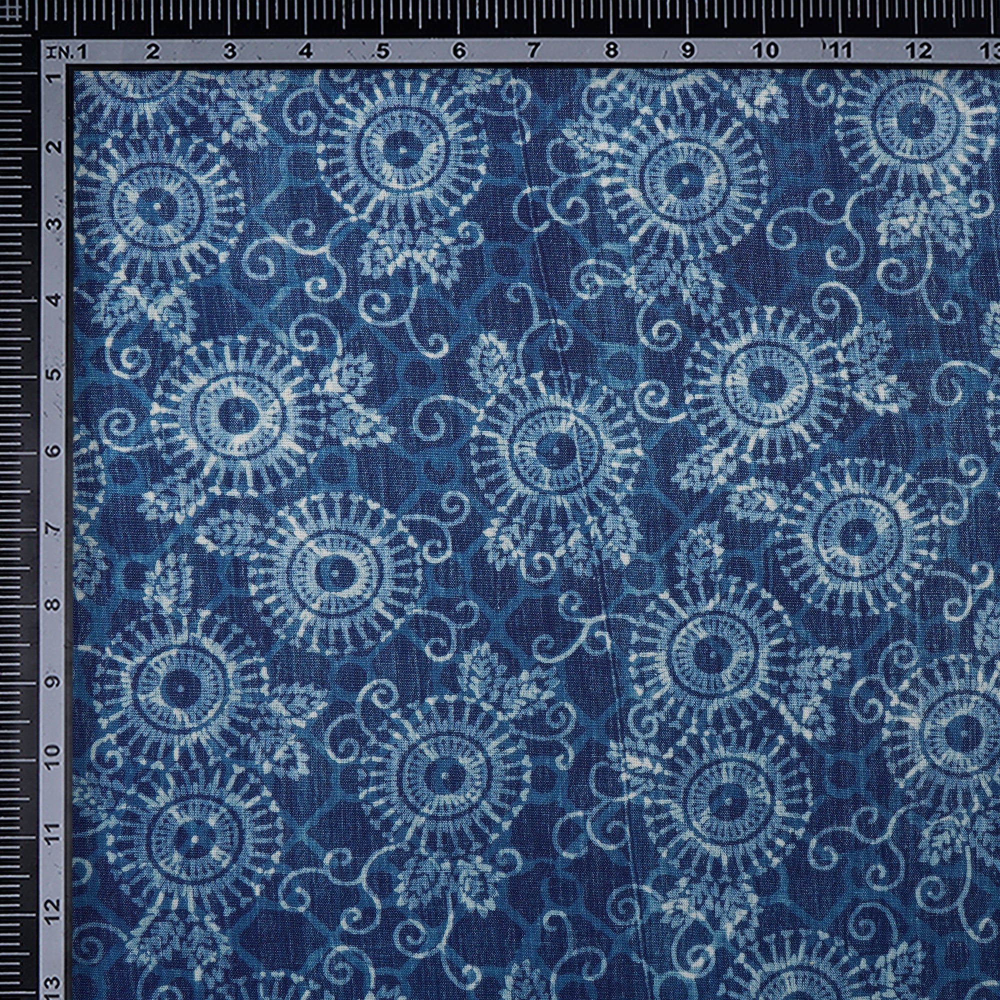 Indigo Blue Hand Block Natural Dye Dabu Printed Cotton Flax Fabric