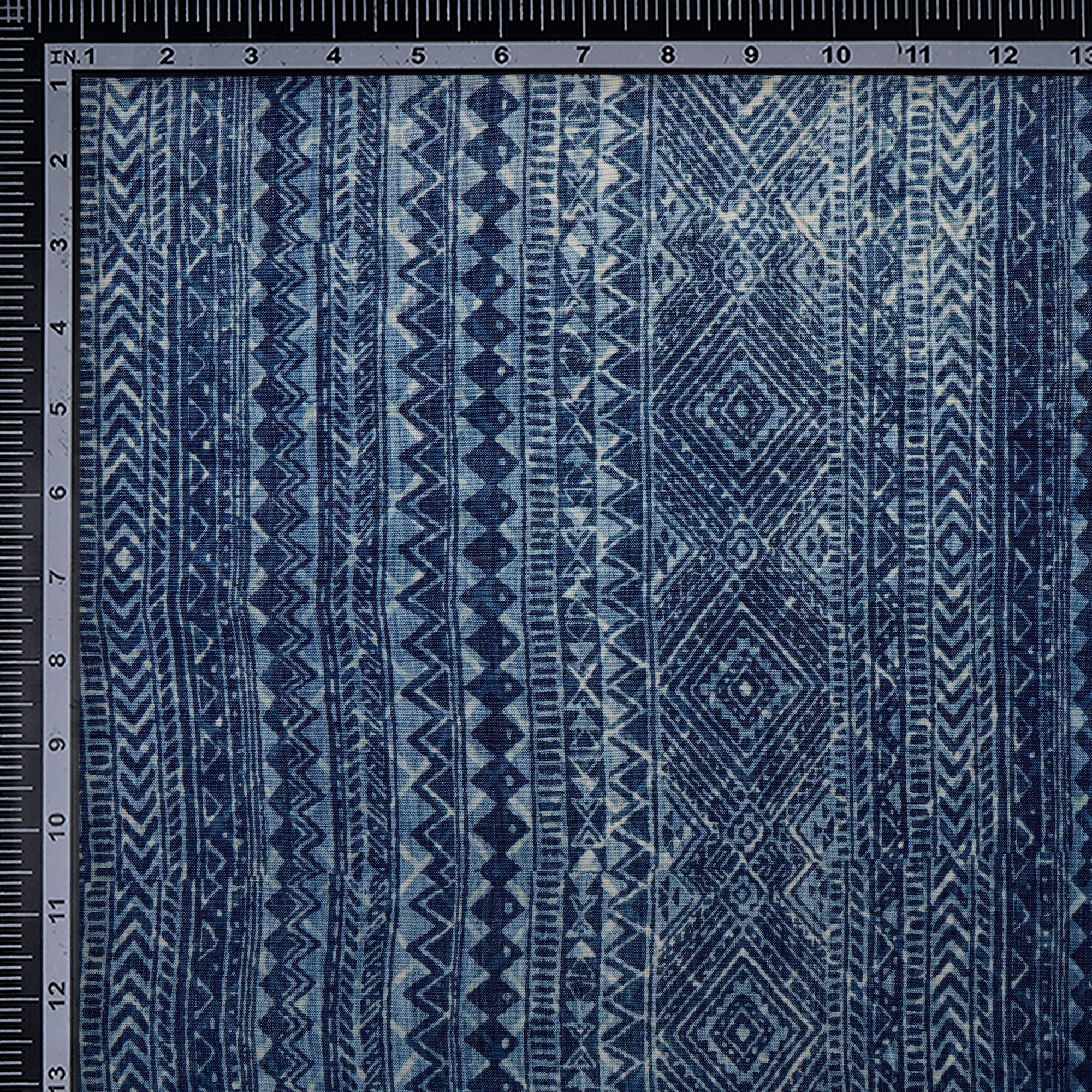 Indigo Blue Hand Block Natural Dye Dabu Printed Cotton Flax Fabric