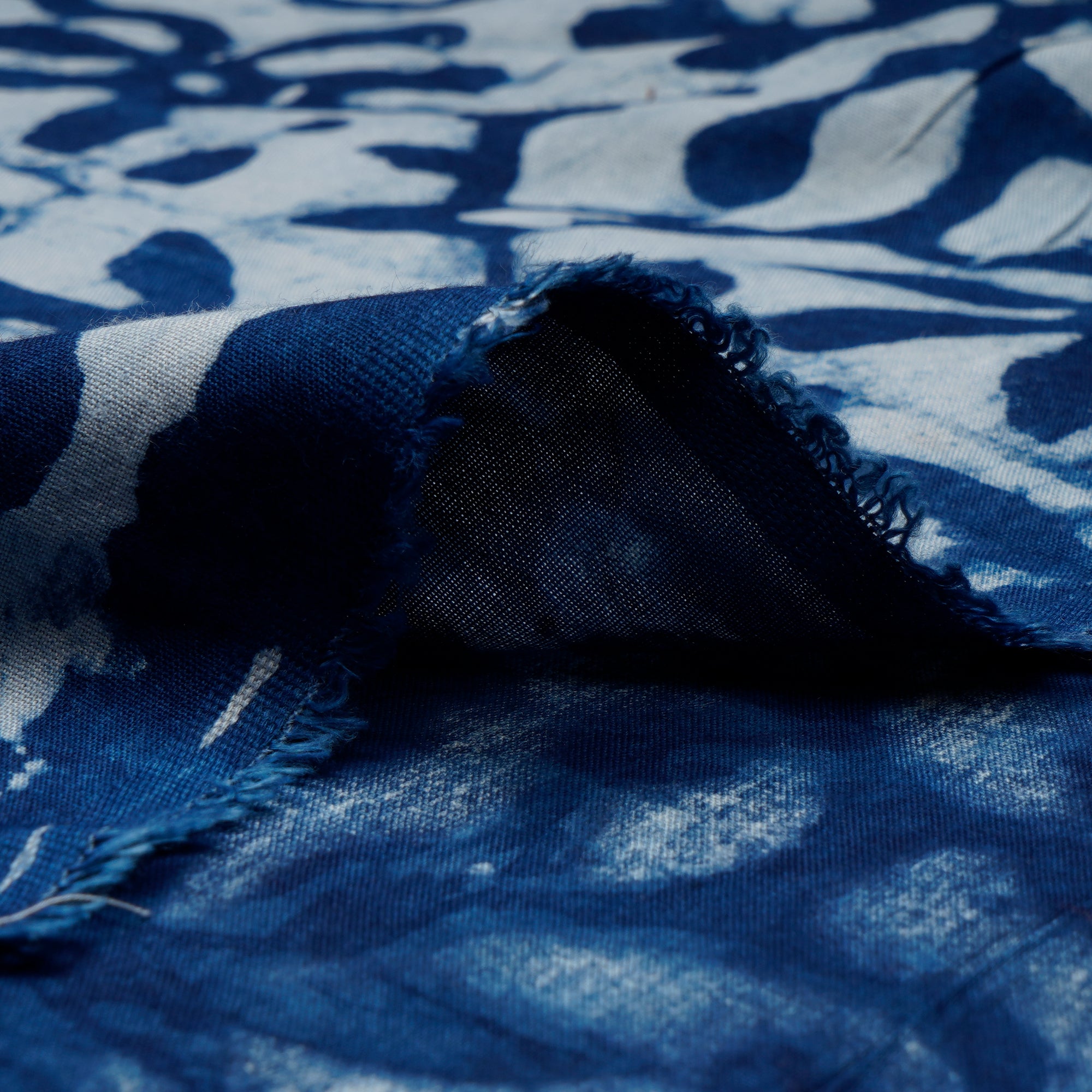 Indigo Blue Hand Block Natural Dye Dabu Printed Rayon Fabric