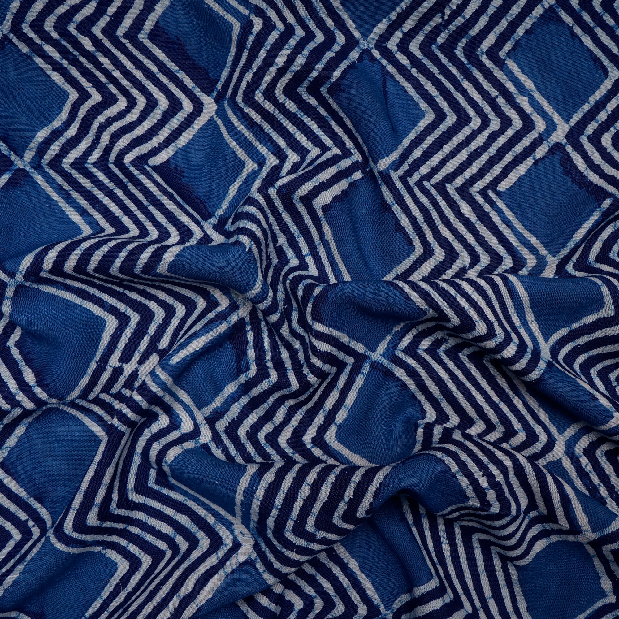 Indigo Blue Hand Block Natural Dye Dabu Printed Rayon Fabric