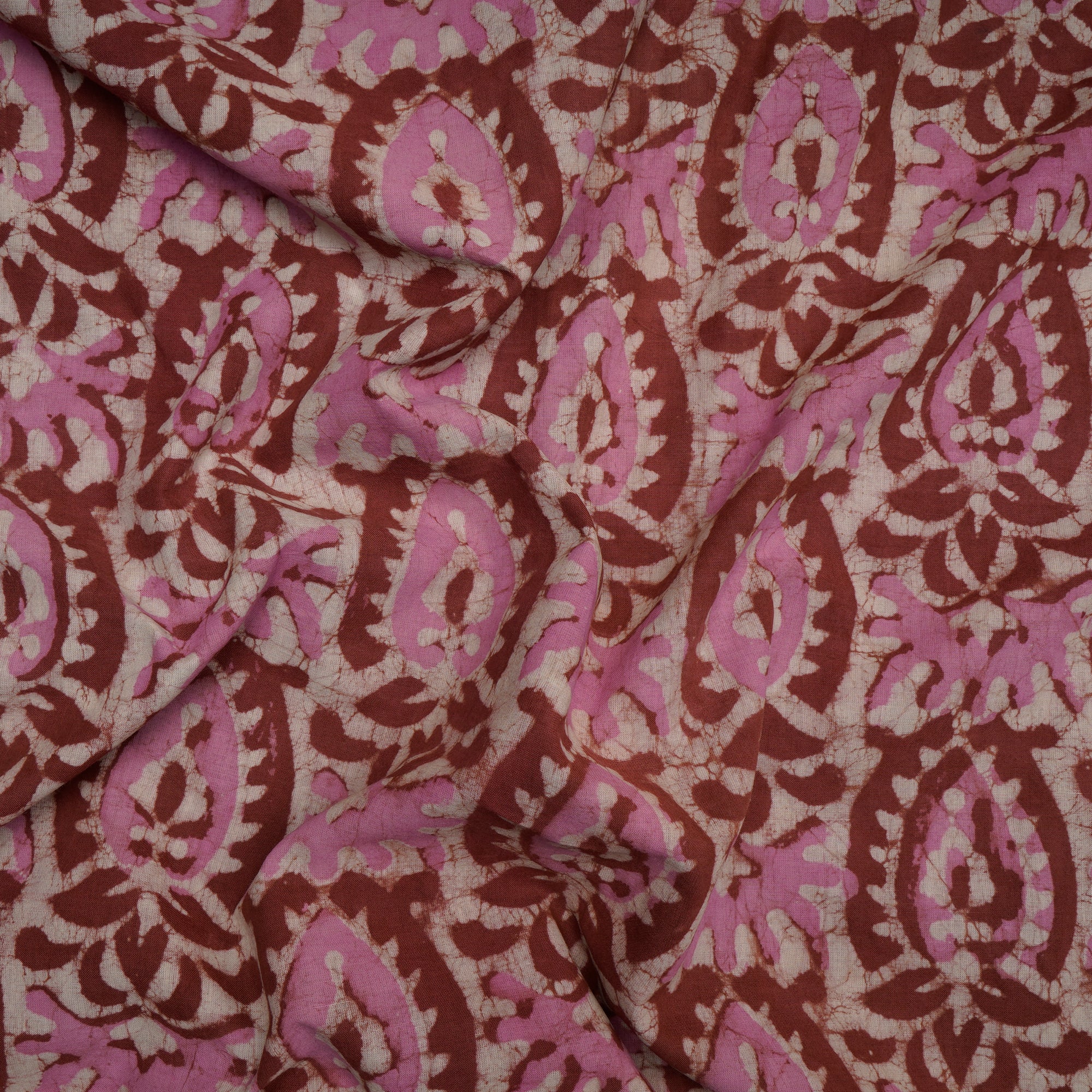Brick Red Hand Block Natural Dye Dabu Printed Cotton Fabric