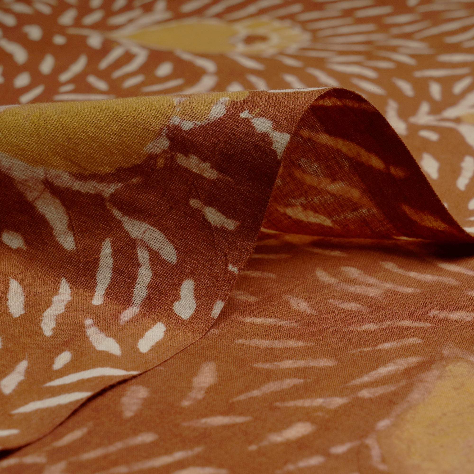Light Brown Hand Block Natural Dye Dabu Printed Cotton Fabric