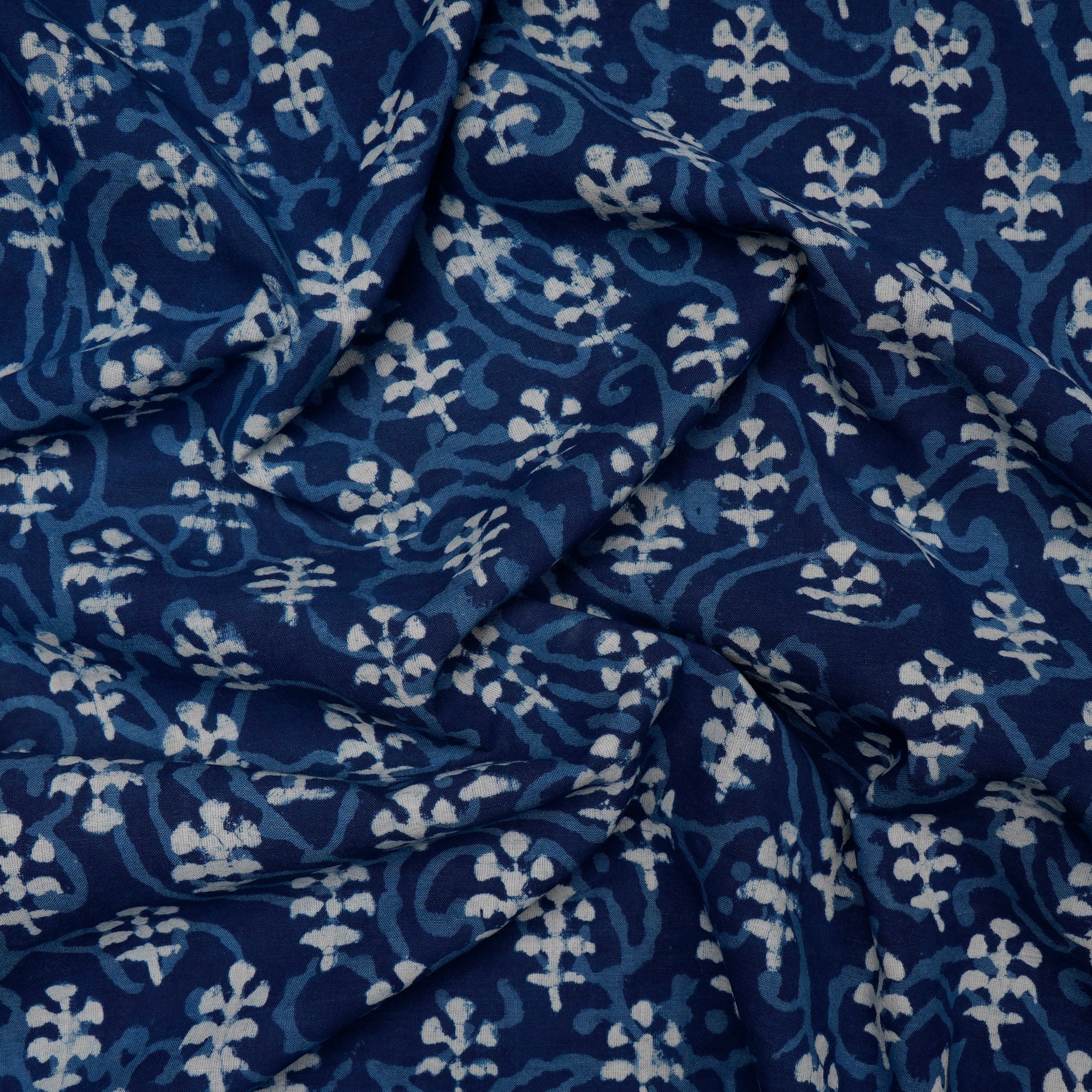 Indigo Blue Hand Block Natural Dye Dabu Printed Cotton Fabric