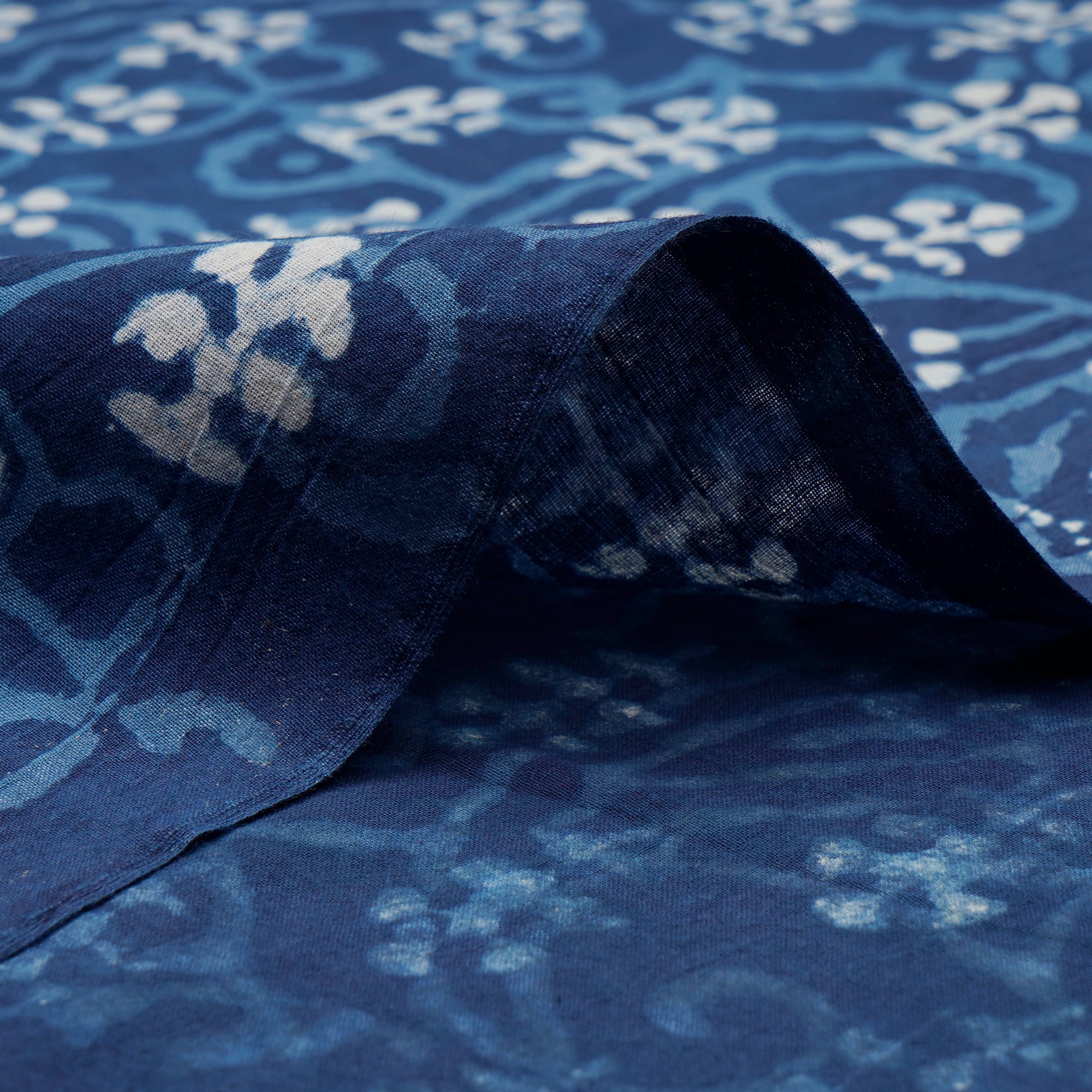 Indigo Blue Hand Block Natural Dye Dabu Printed Cotton Fabric