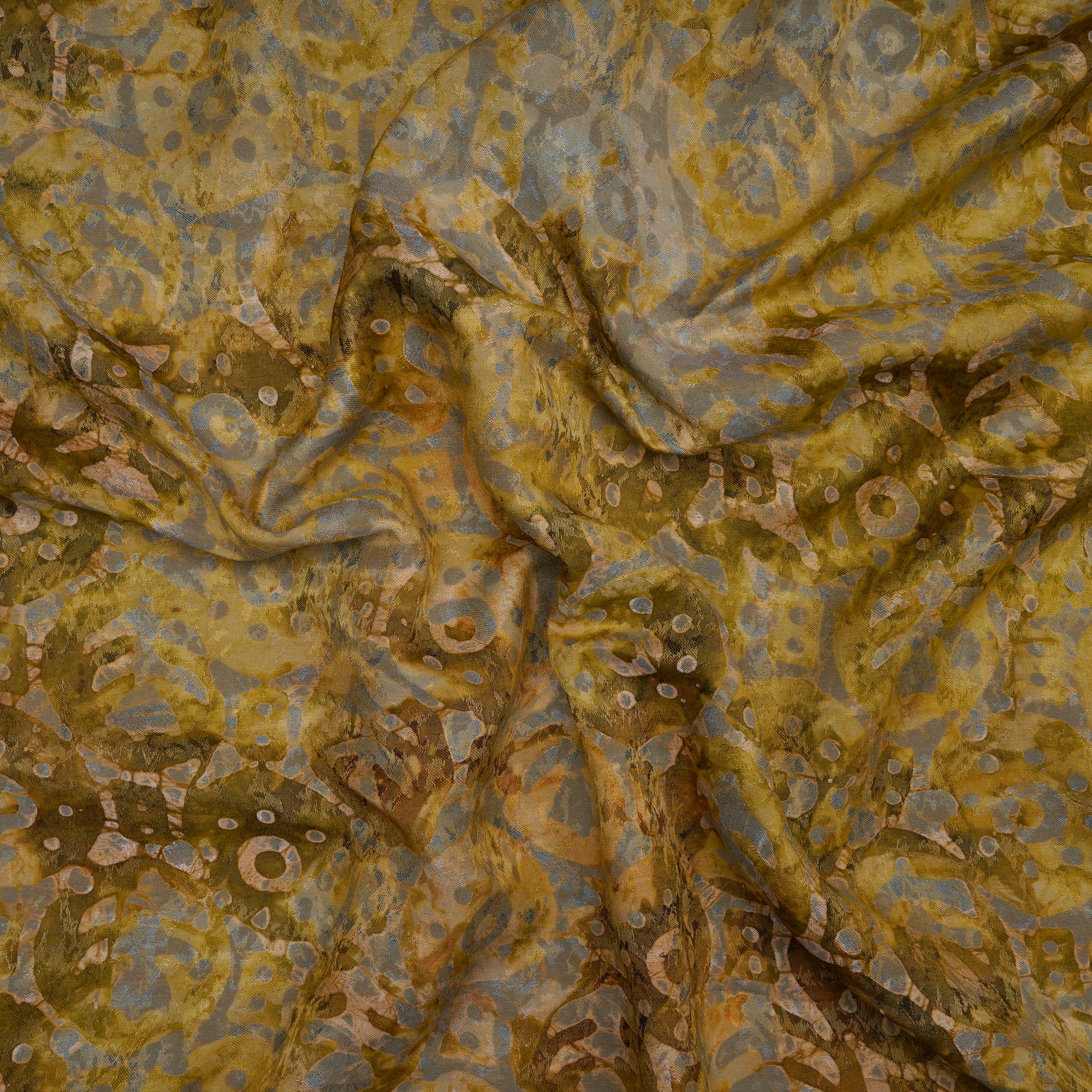 Olive-Grey Butti Batik Pattern Screen Printed Modal Fabric