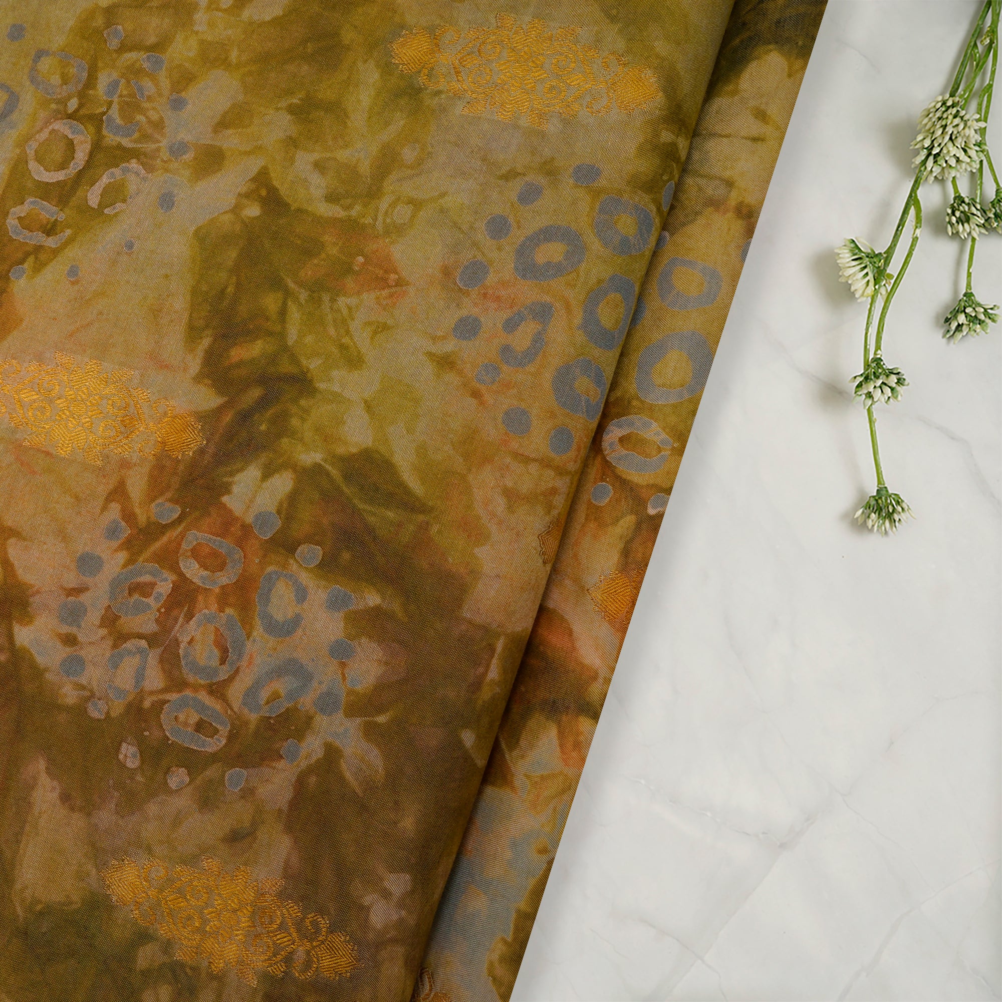 Olive Butti Batik Pattern Screen Printed Modal Fabric