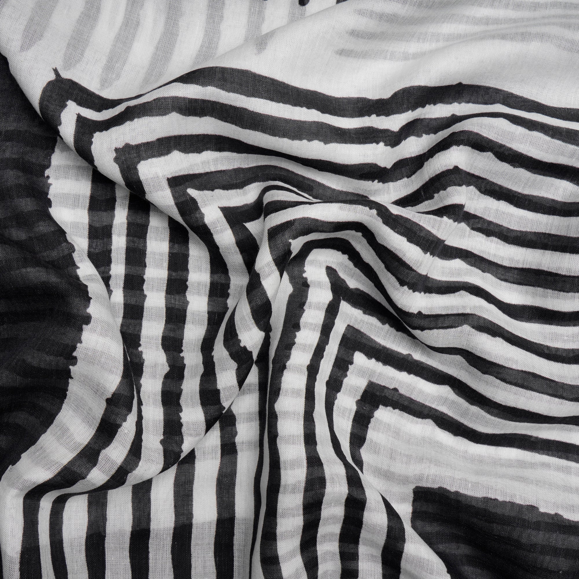 Black-White Geometric Pattern Screen Printed Cotton Fabric