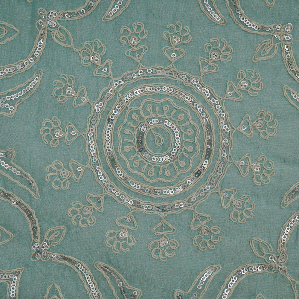 Light Blue Color Embroidered Pure Chanderi Fabric with Sequins Work