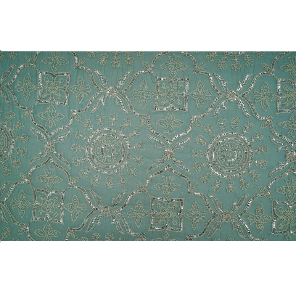 Light Blue Color Embroidered Pure Chanderi Fabric with Sequins Work