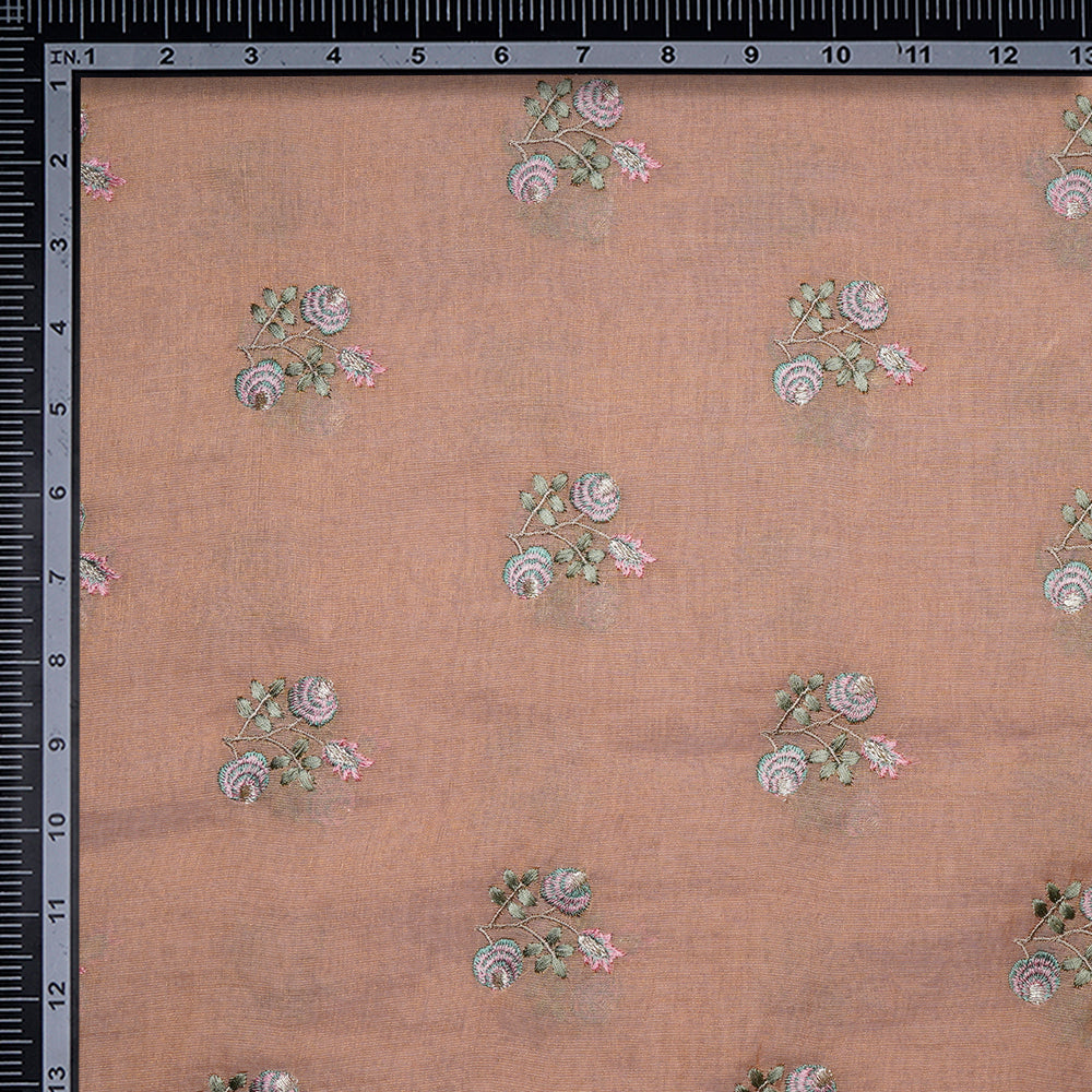 Peach Color Embroidered Pure Tissue Chanderi Fabric