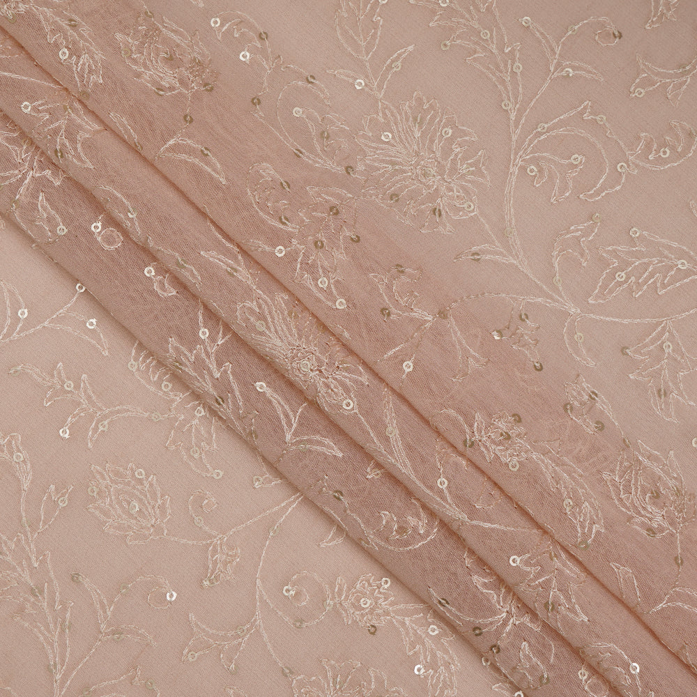 Light Peach Color Embroidered Pure Chanderi Fabric with Swarovski Embellishment