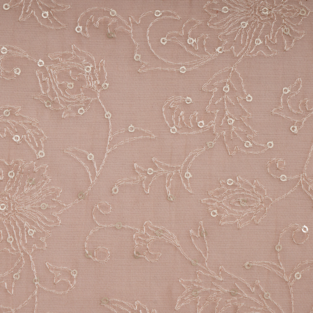 Light Peach Color Embroidered Pure Chanderi Fabric with Swarovski Embellishment