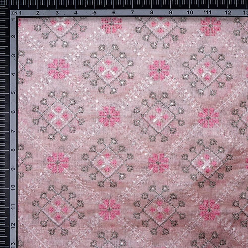 Blush Color Embroidered Pure Tussar Fabric
