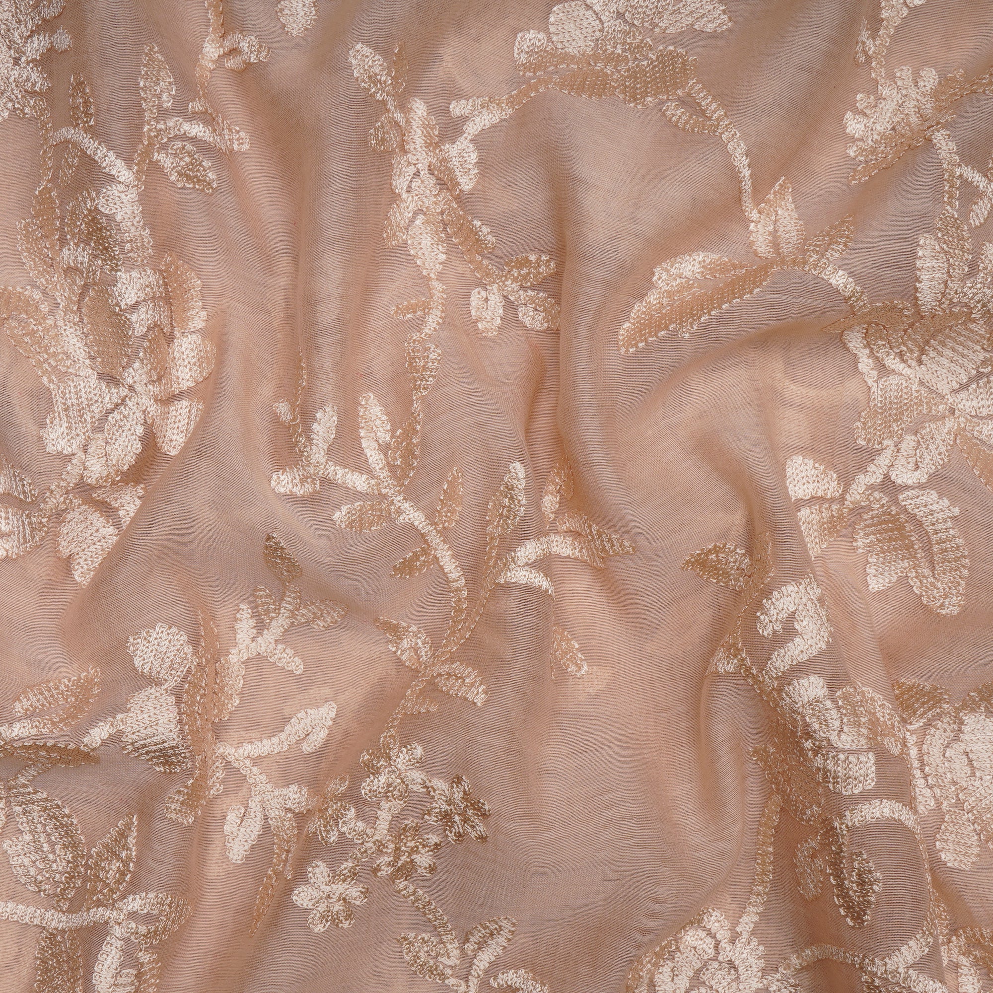 Beige Thread All Over Embroidered Chanderi Fabric