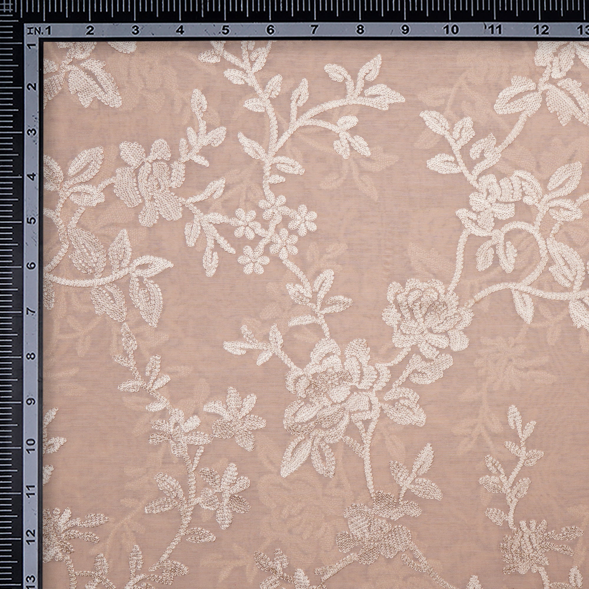 Beige Thread All Over Embroidered Chanderi Fabric